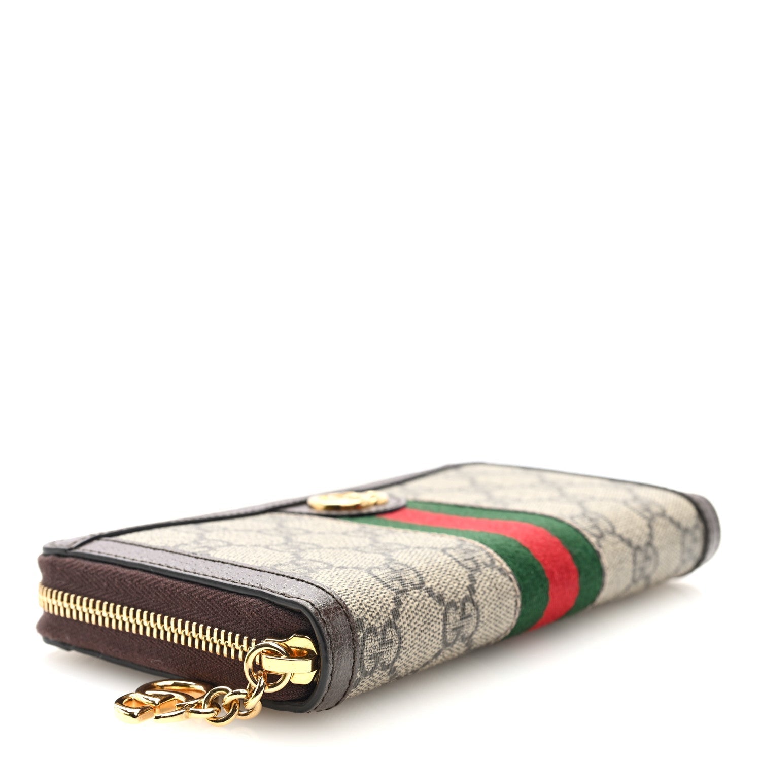 GG Supreme Monogram Web Ophidia Zip Around Wallet Brown