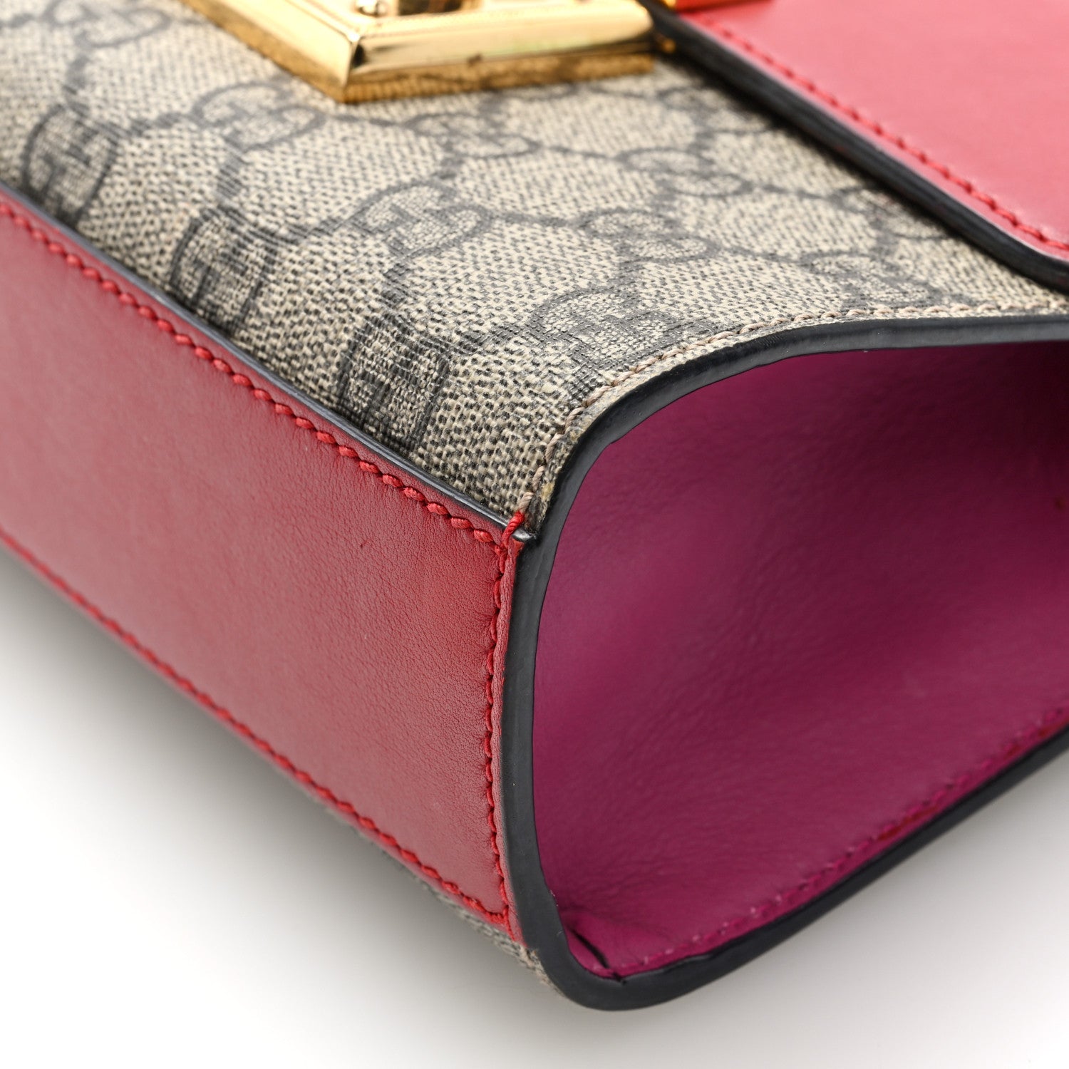 GG Supreme Monogram Calfskin Small Padlock Shoulder Bag Beige Hibiscus Red New Rosette