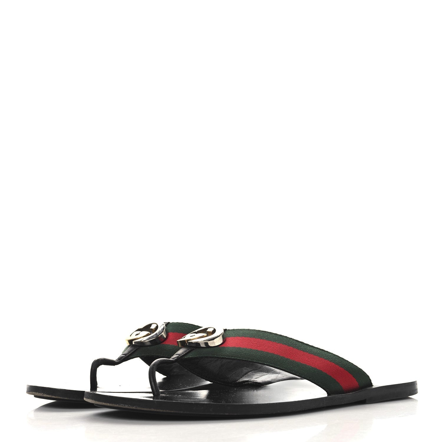 Nylon Calfskin Web Mens GG Thong Sandals 11 Green Red Black