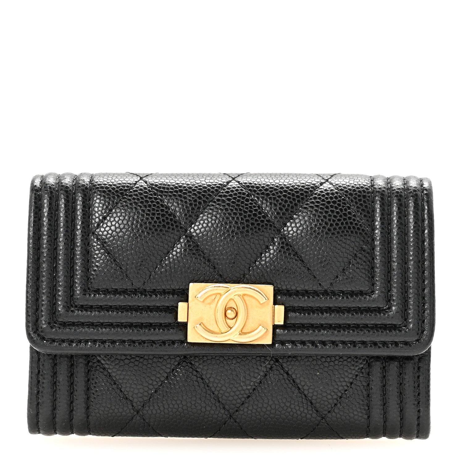 Caviar Quilted Boy Flap Card Holder Black