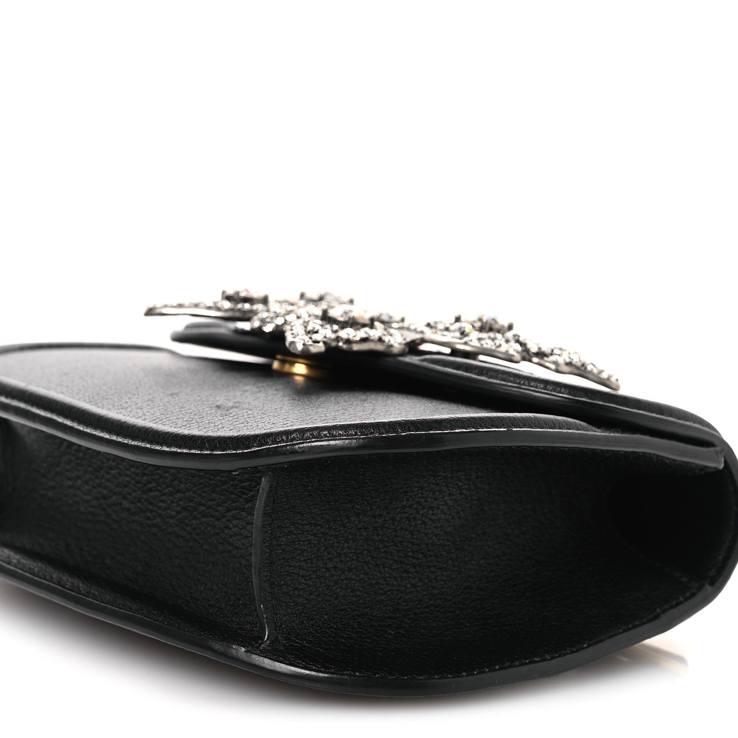 Calfskin Web Crystal Butterfly Stripe Small Totem Shoulder Bag Black
