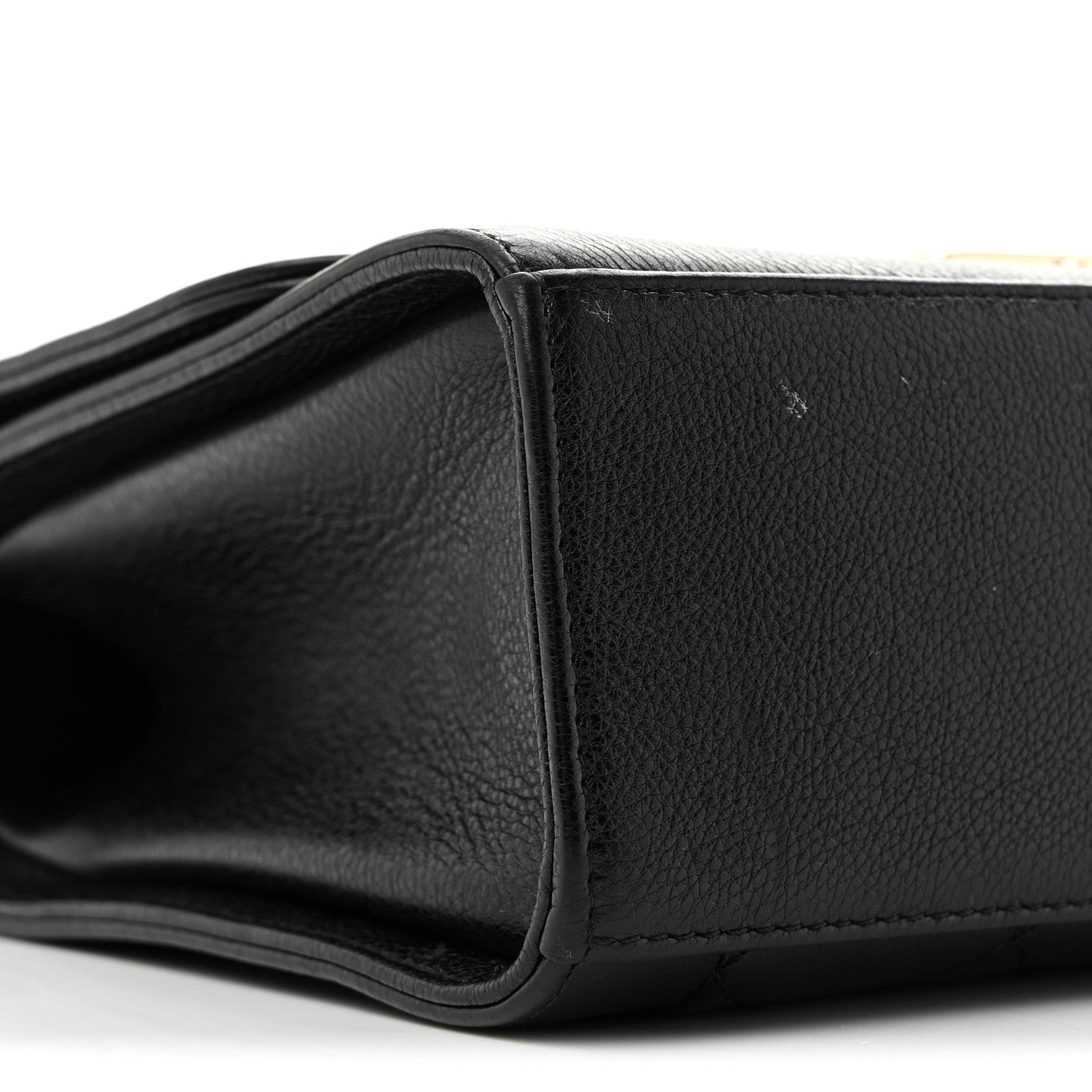 Grained Calfskin Quilted Medium Label Click Flap Bag Black