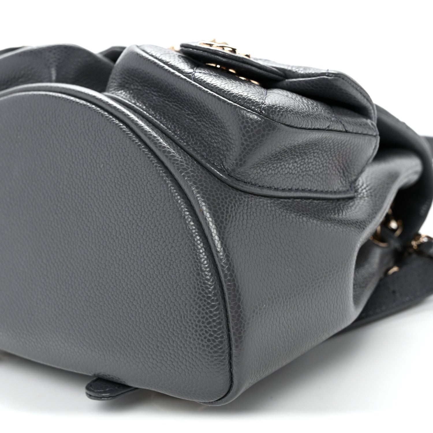 Shiny Caviar Quilted Small Duma Pockets Drawstring Backpack Grey