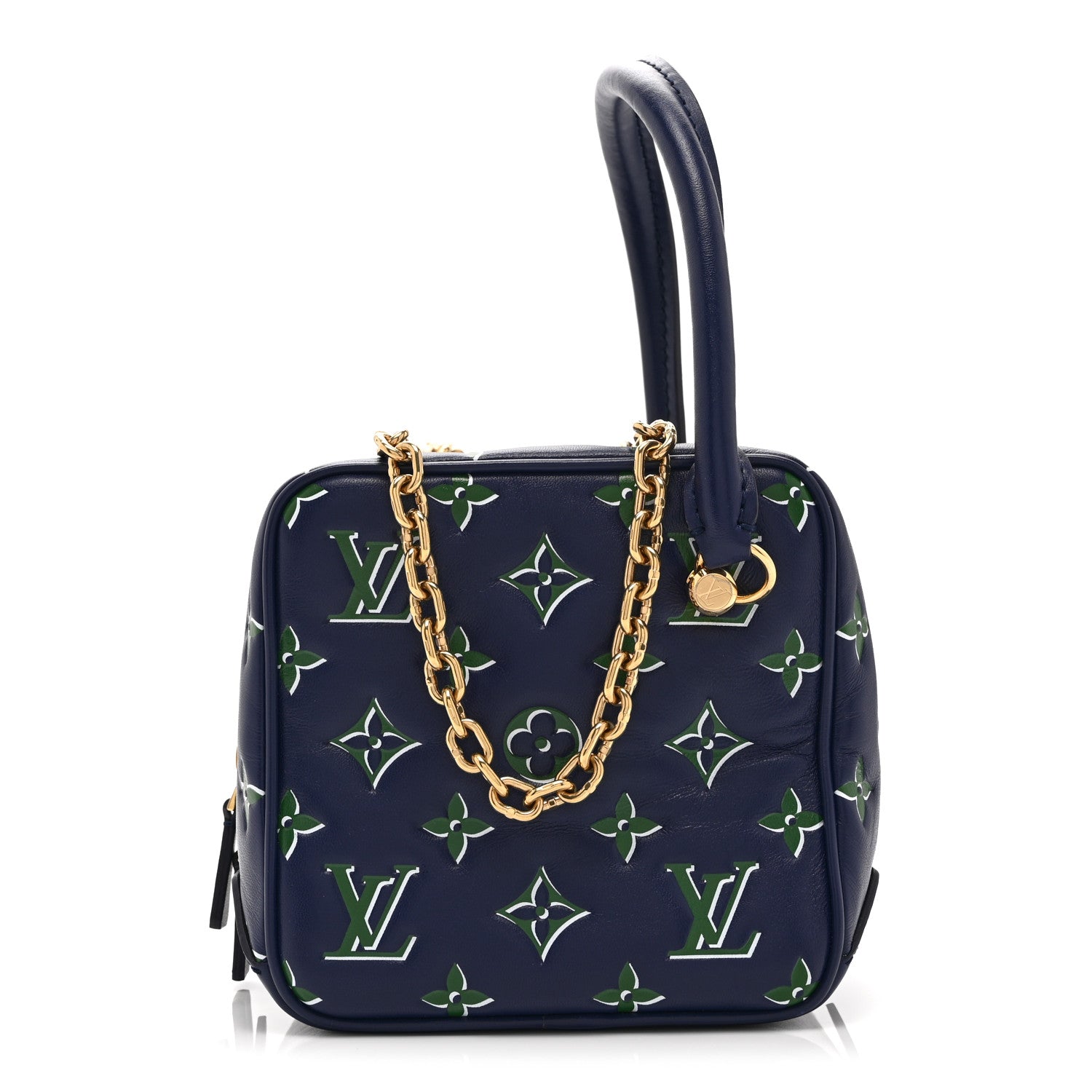 Lambskin Embossed Monogram Square Bag Blue Green
