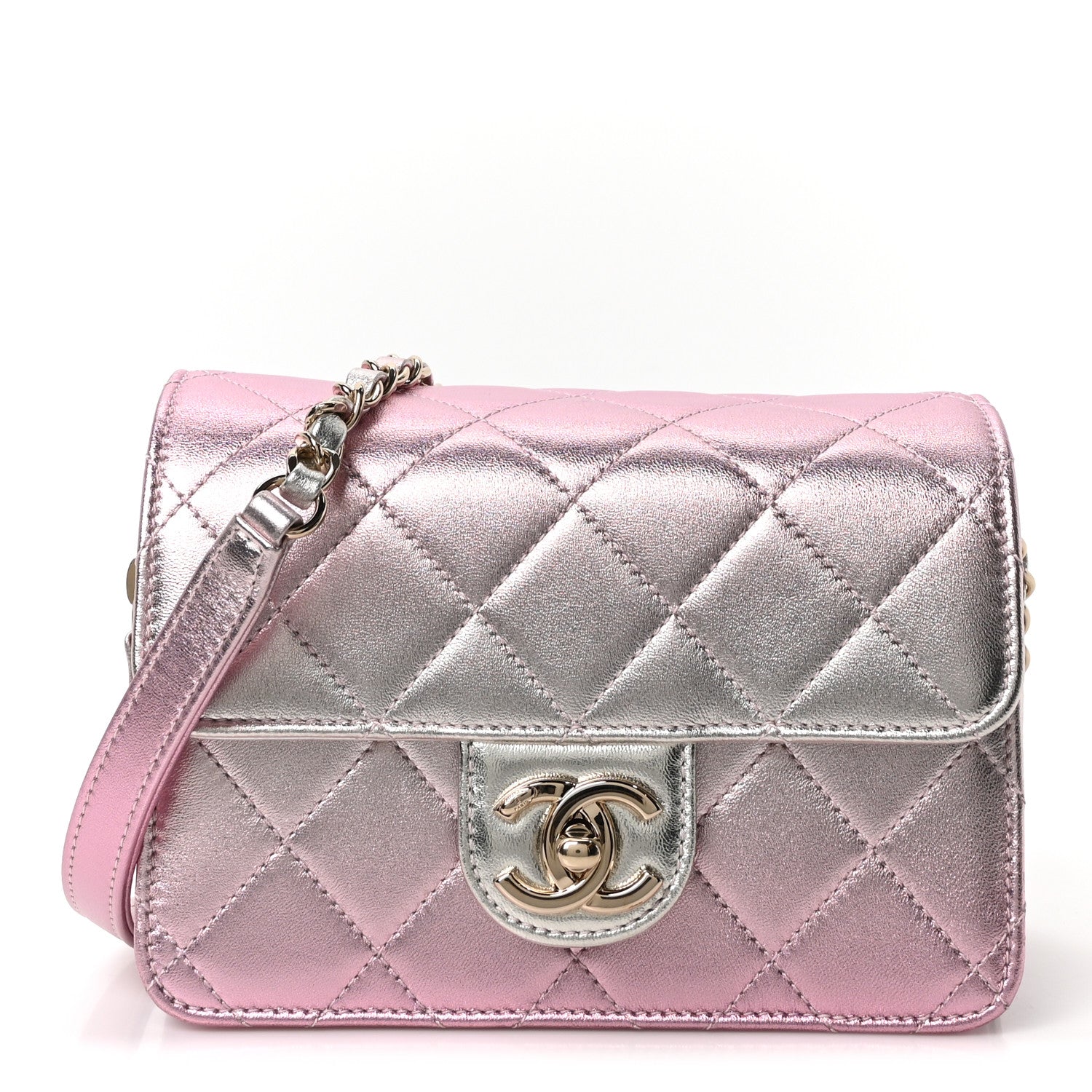 Metallic Lambskin Like A Wallet Flap Golden Pink