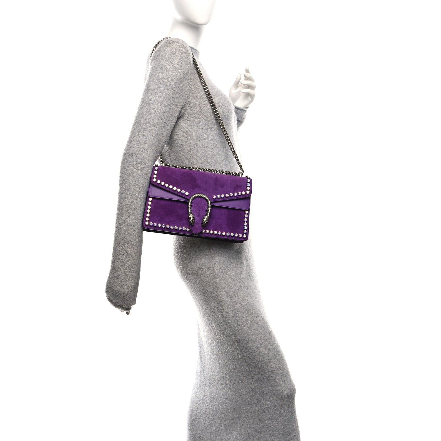 Suede Crystal Small Dionysus Shoulder Bag Bright Purple
