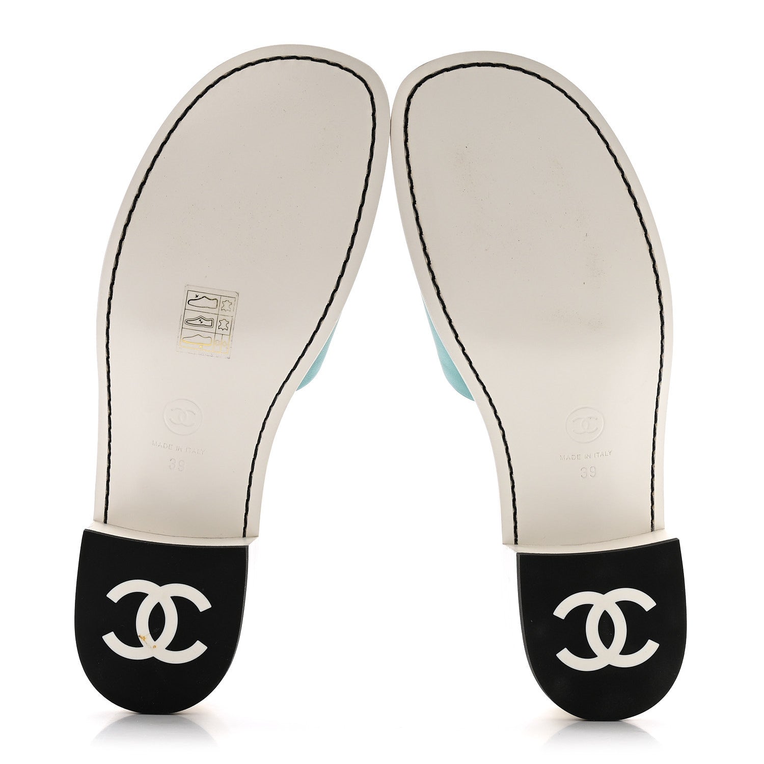 Calfskin CC Mules 39 Turquoise White