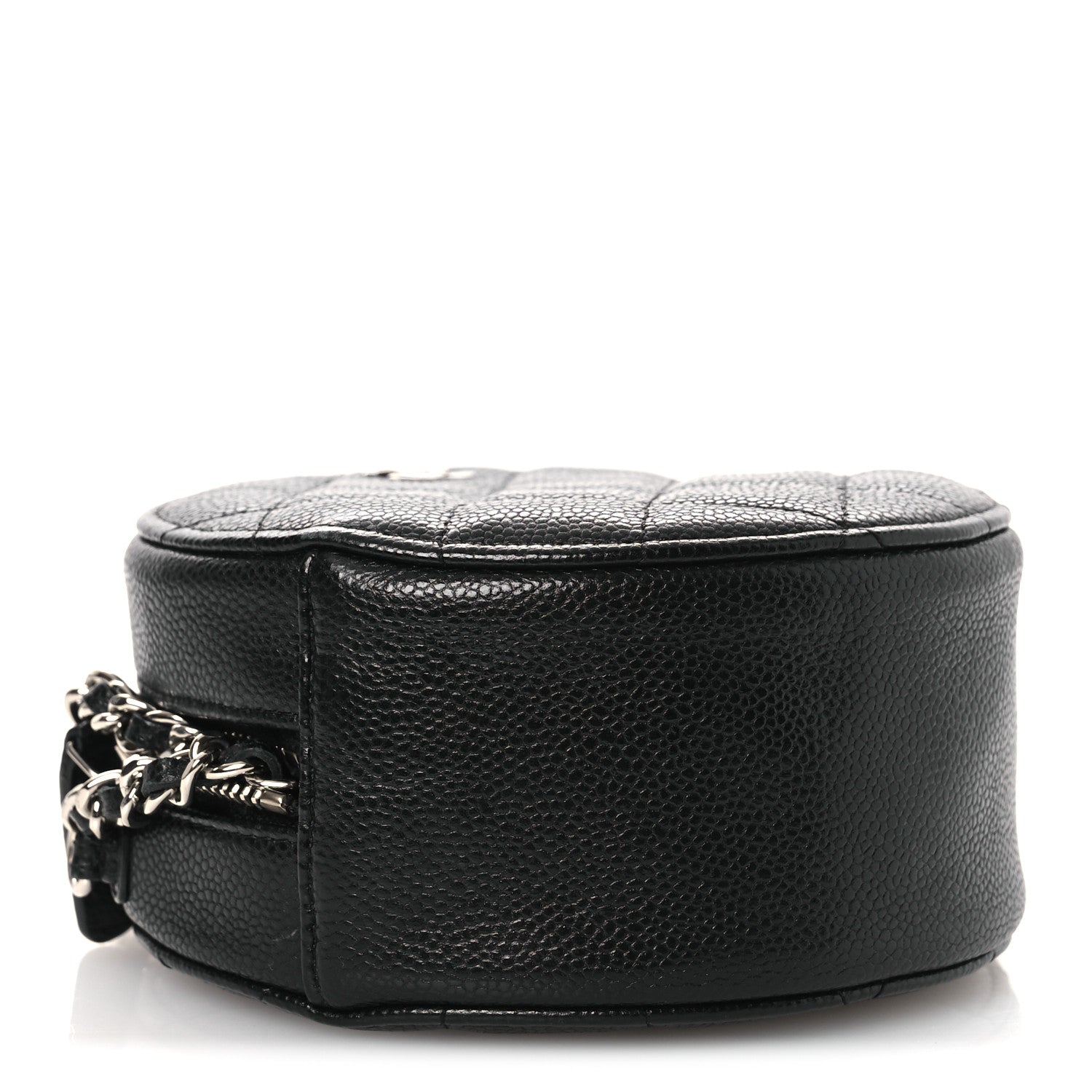 Caviar Quilted Round Clutch With Chain Black