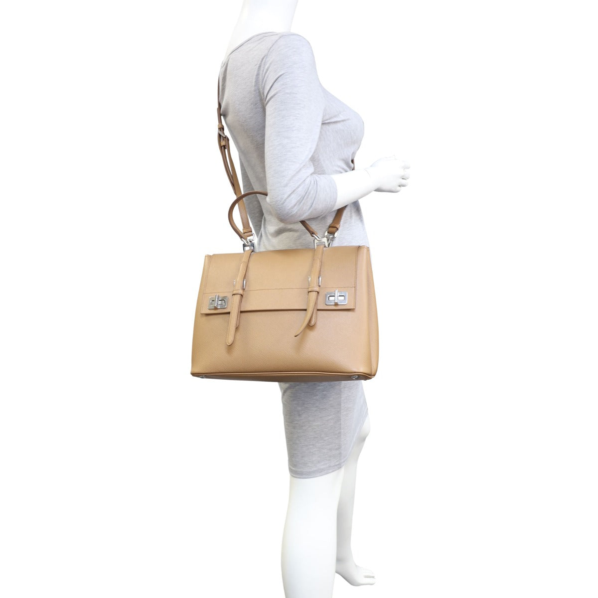 Prada Saffiano Cuir Convertible Top Handle Tote
