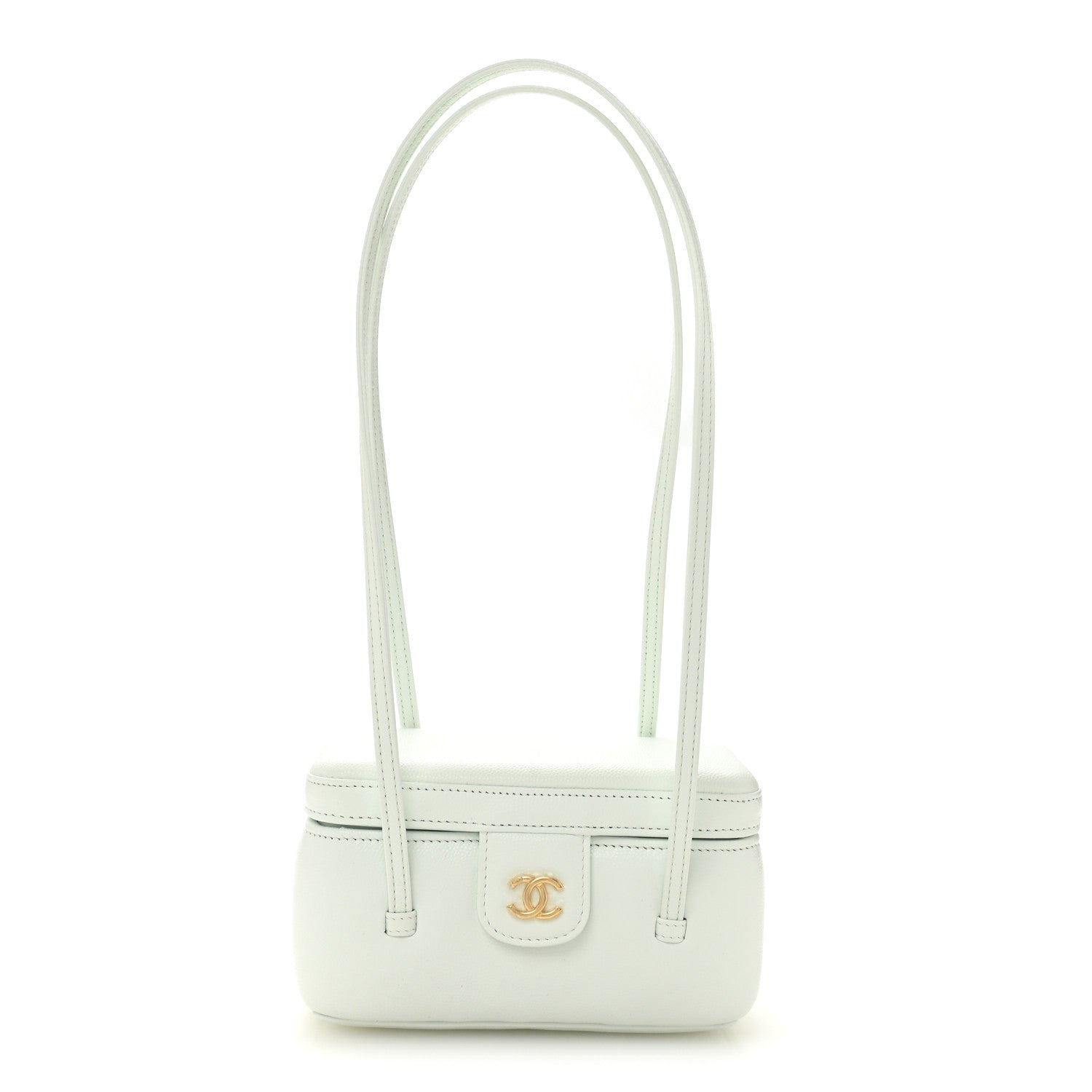 Shiny Caviar Preppy Coco Long Vanity With Strap Light Blue