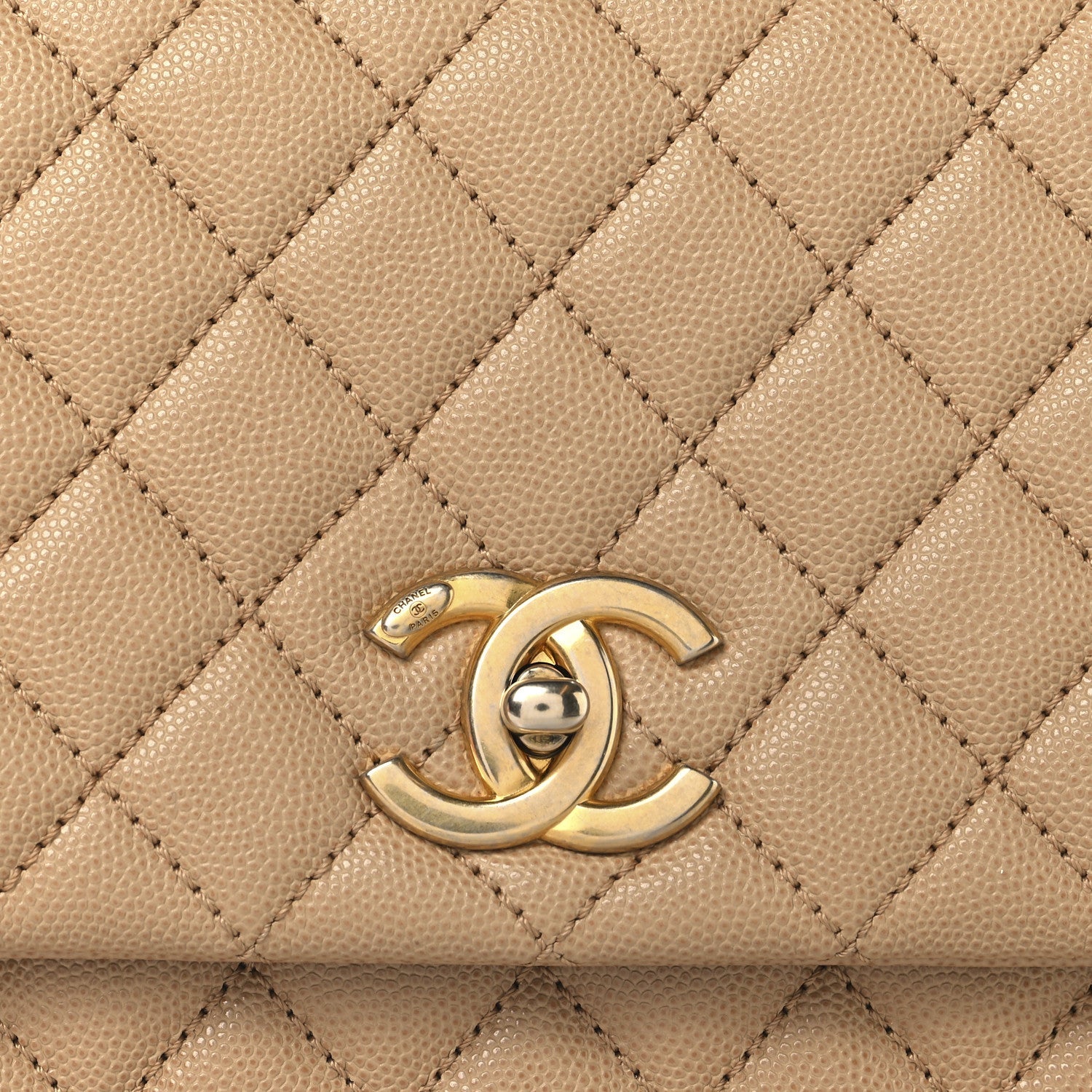 Caviar Quilted Small Coco Handle Flap Beige