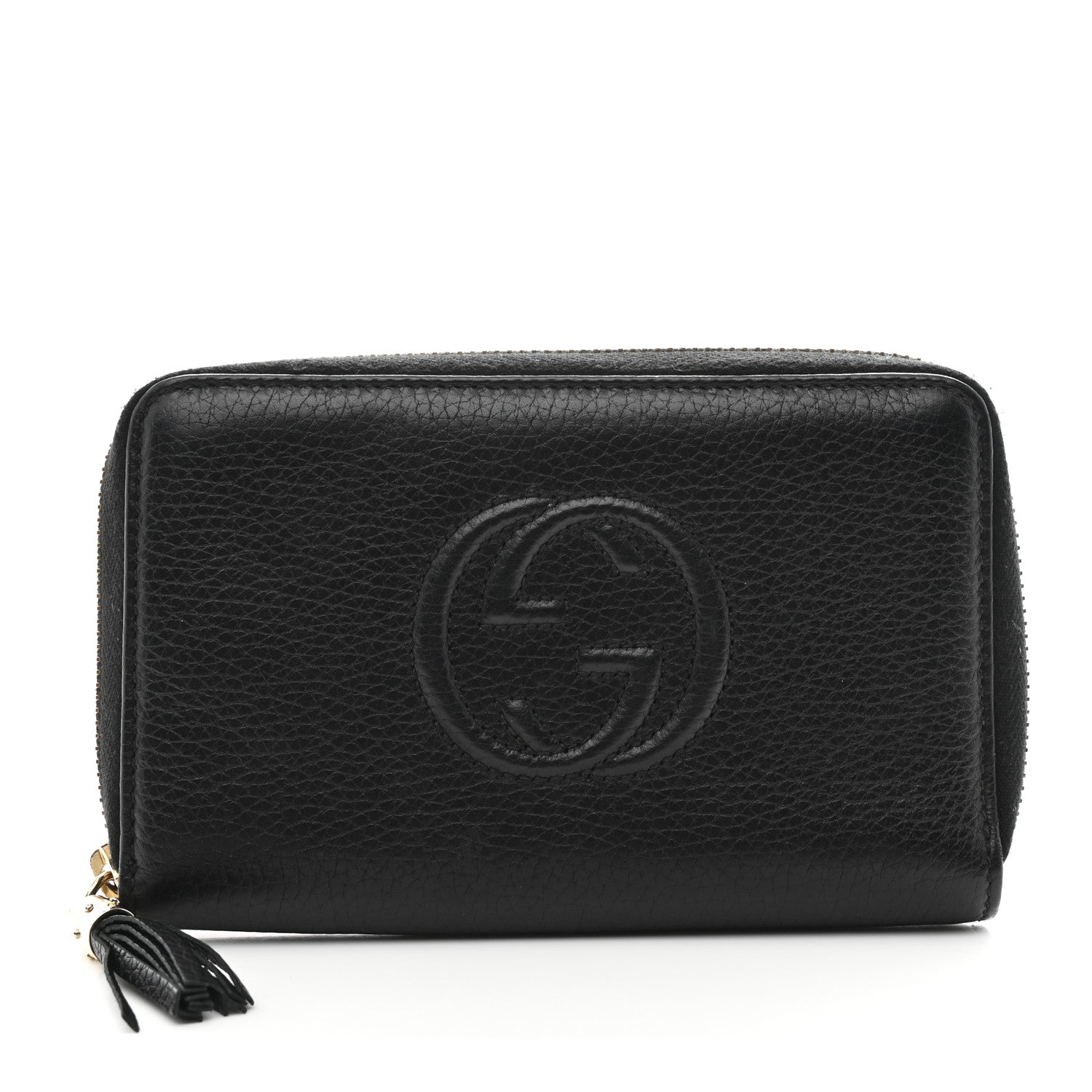 Pebbled Calfskin Medium Soho Zip Around Wallet Black