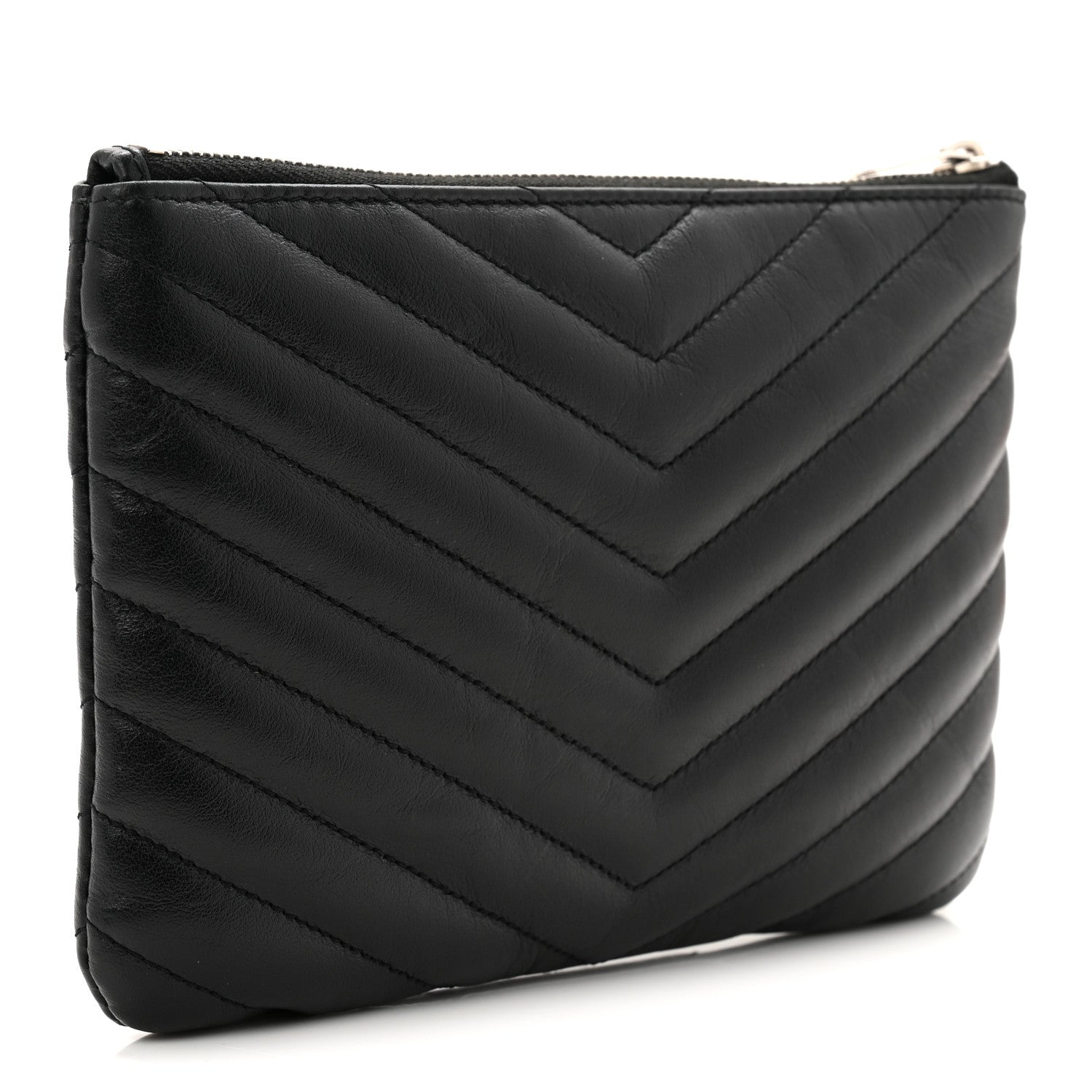 Calfskin Matelasse Chevron Monogram Pouch Black