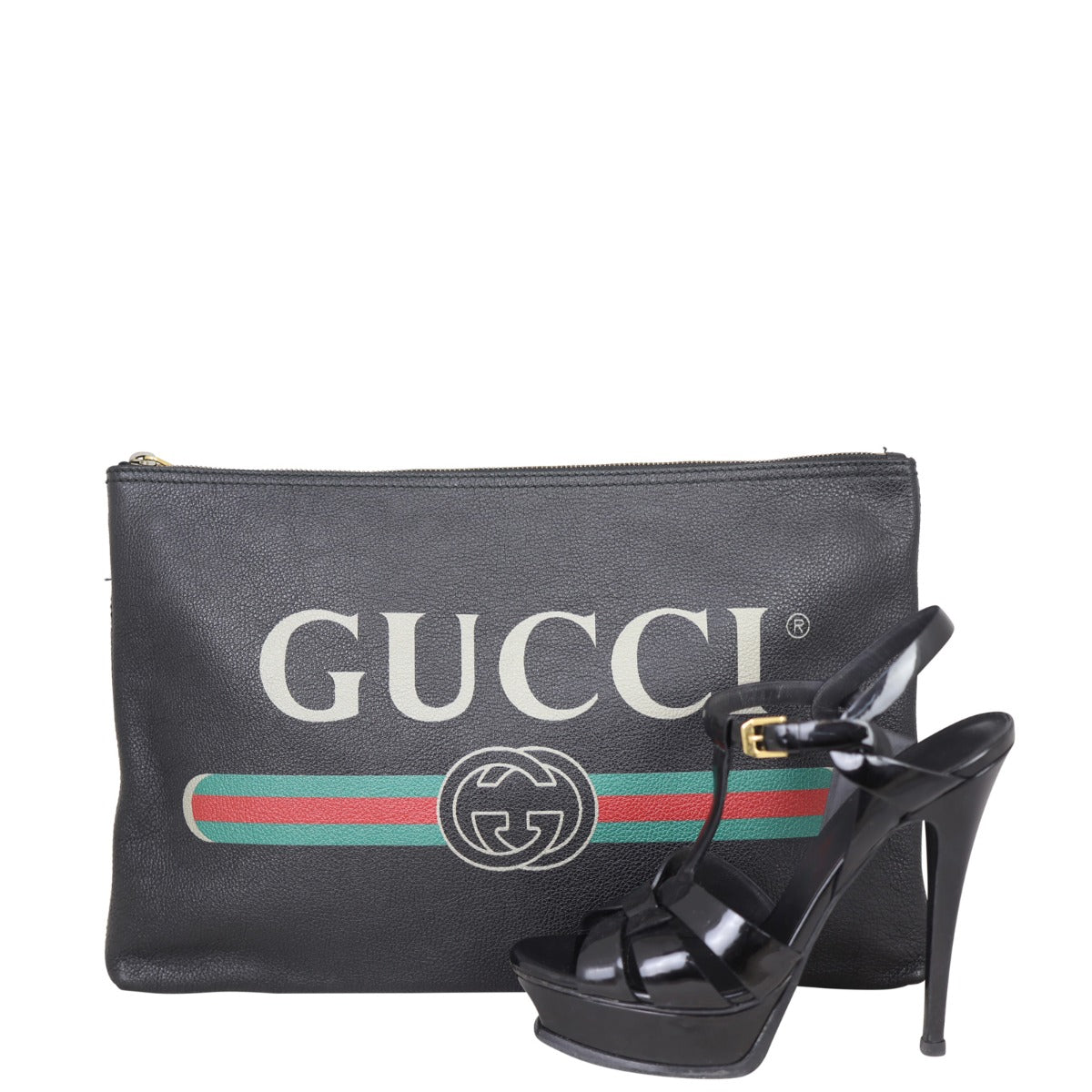 Gucci Logo Print Leather Pouch