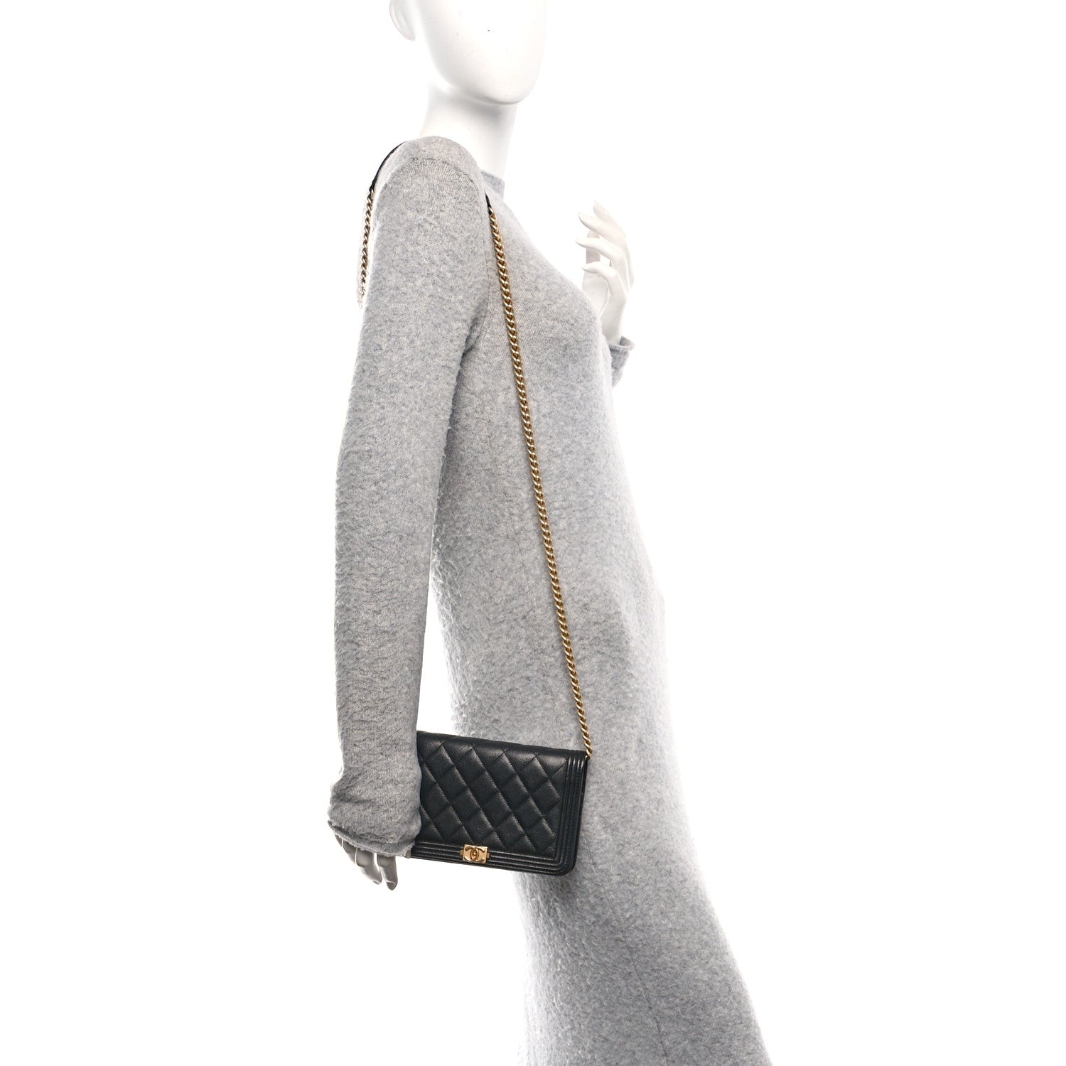 Caviar Quilted Boy Wallet On Chain WOC Black