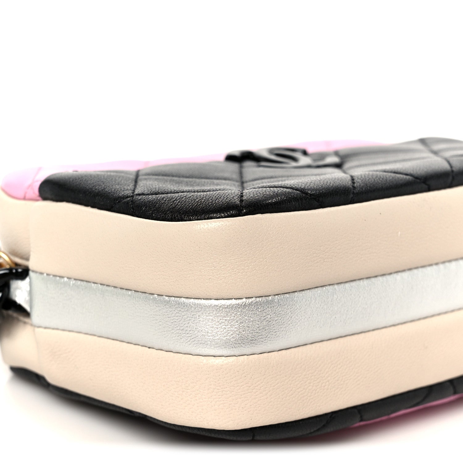 Shiny Lambskin Monochrome Chain Mini Camera Case Bag Pink Black Silver