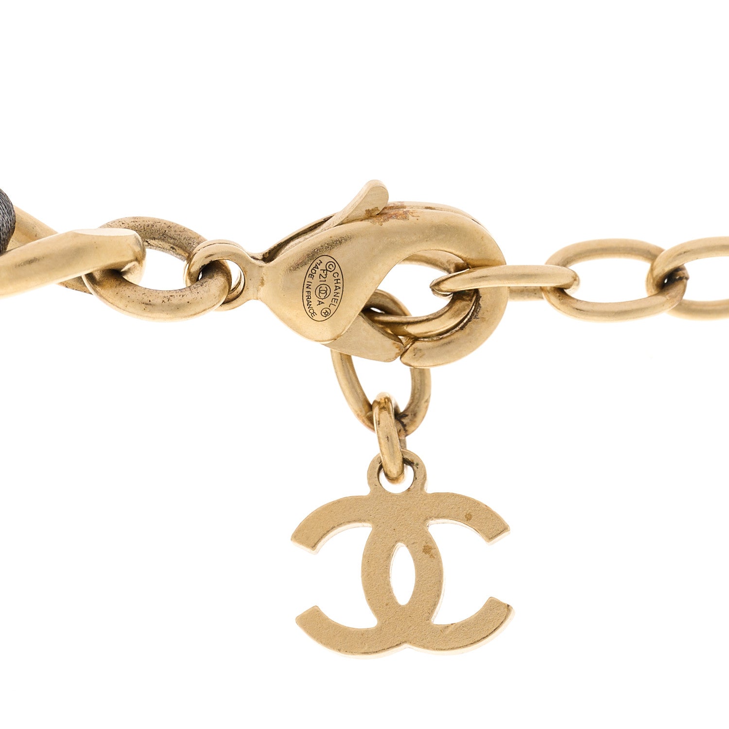 Lambskin Pearl CC Oval Shield Choker Necklace Gold Black