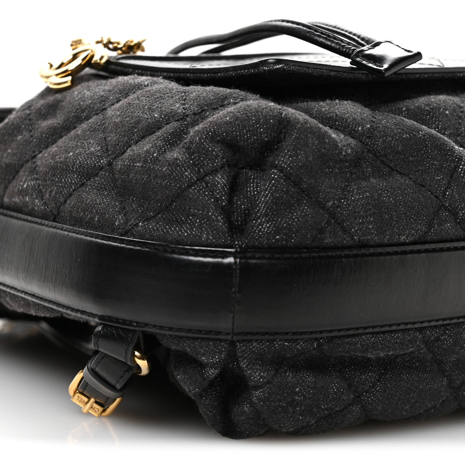 Denim Calfskin Quilted Backpack Dark Grey Black