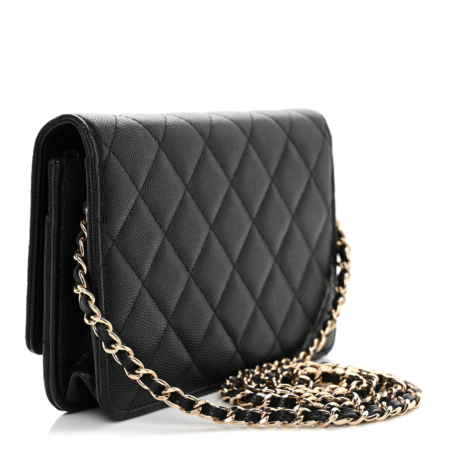 Caviar Quilted Crystal CC Wallet On Chain WOC Black