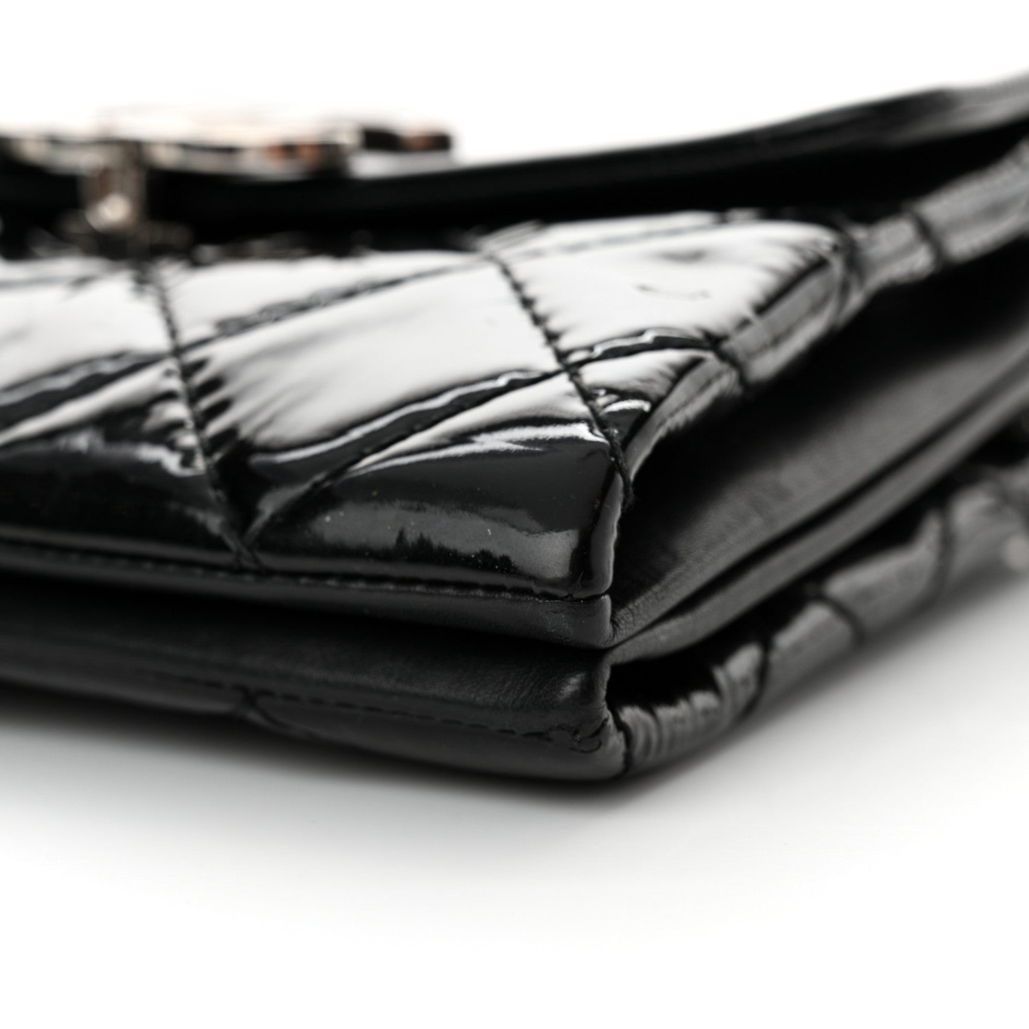 Patent Quilted Hamptons Flap Bag Black