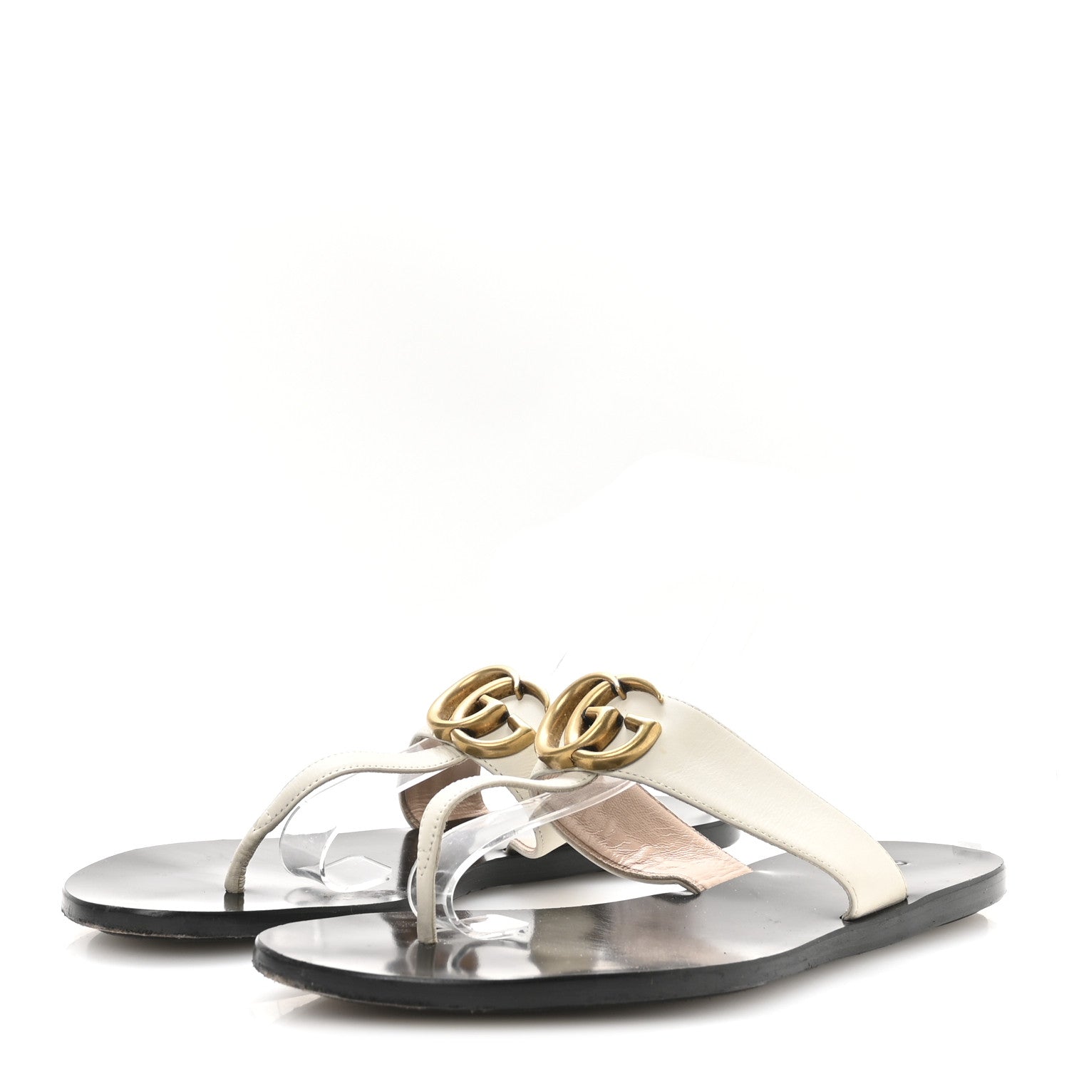 Calfskin GG Marmont Thong Sandals 38 Mystic White