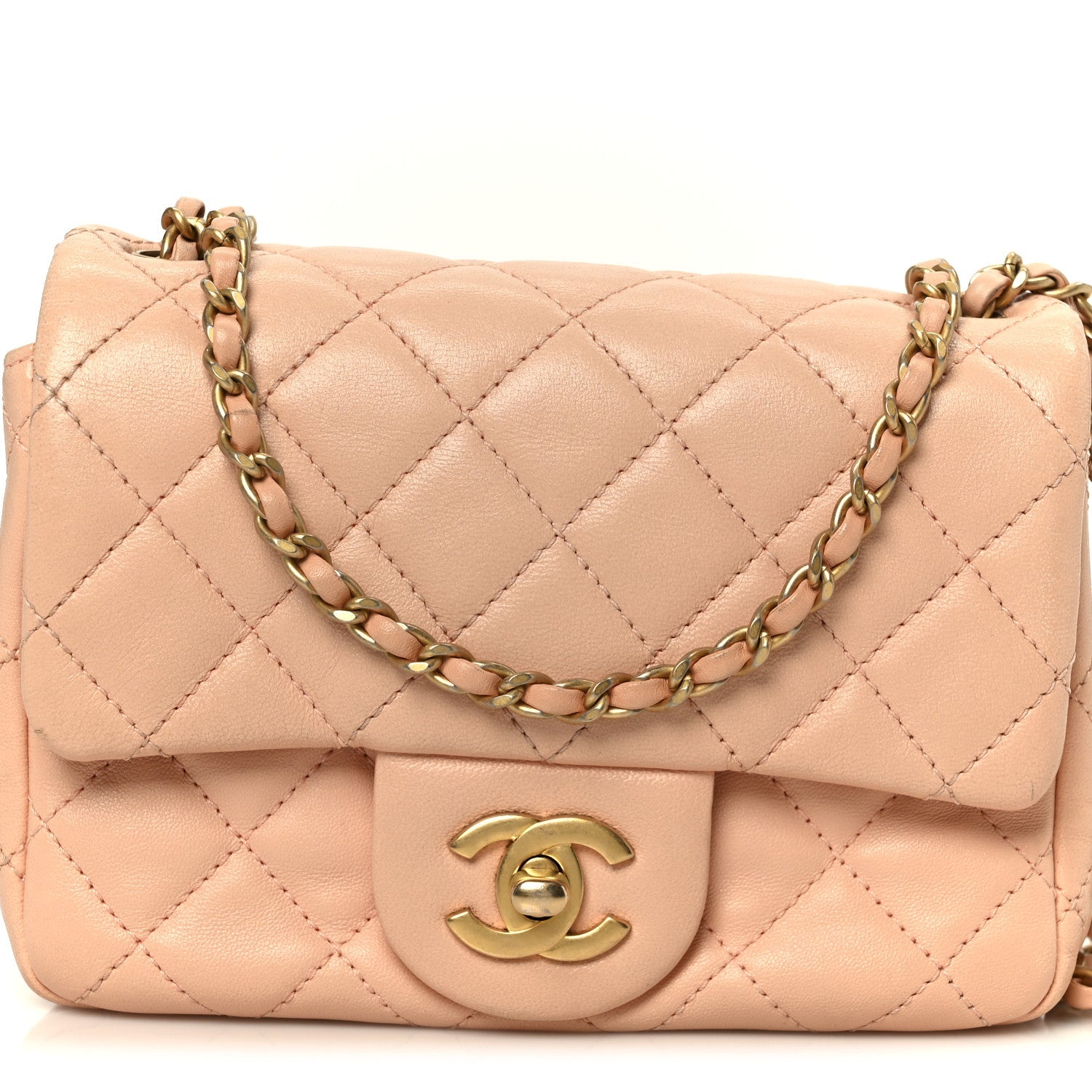 Lambskin Quilted Mini Pearl Crush Flap Light Orange