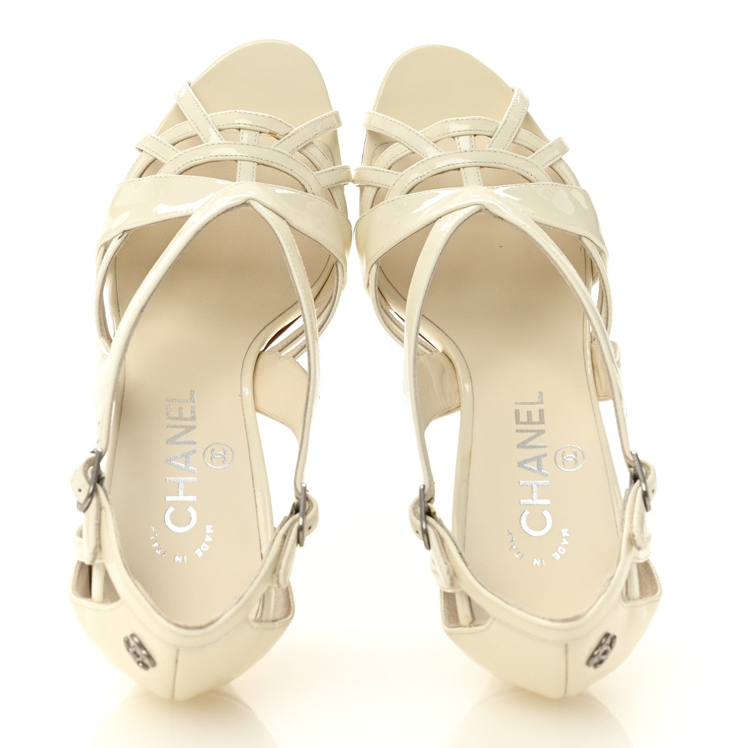 Patent Cut Out Ankle Strap Sandals 37.5 White