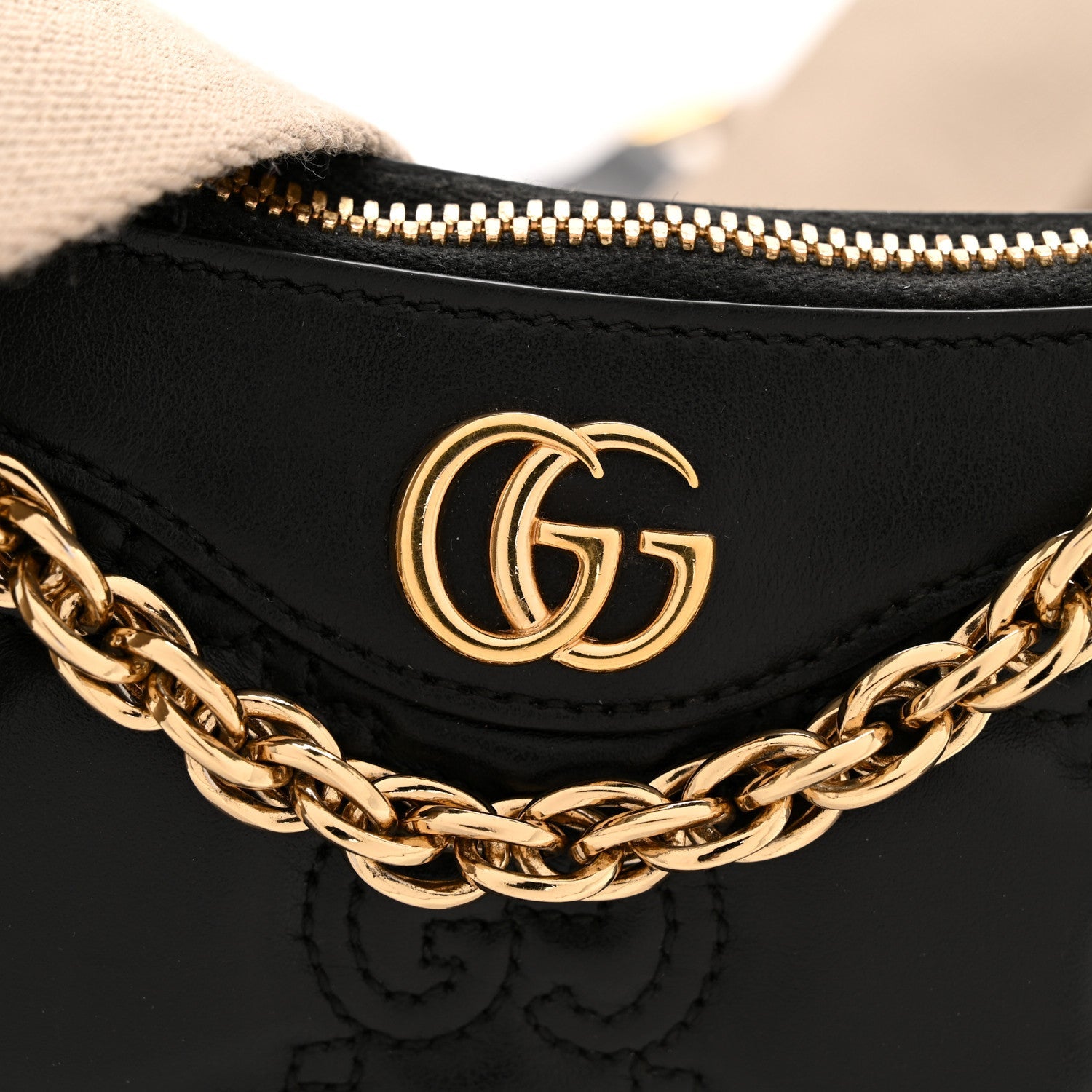 Calfskin GG Matelasse Chain Handbag Black Natural