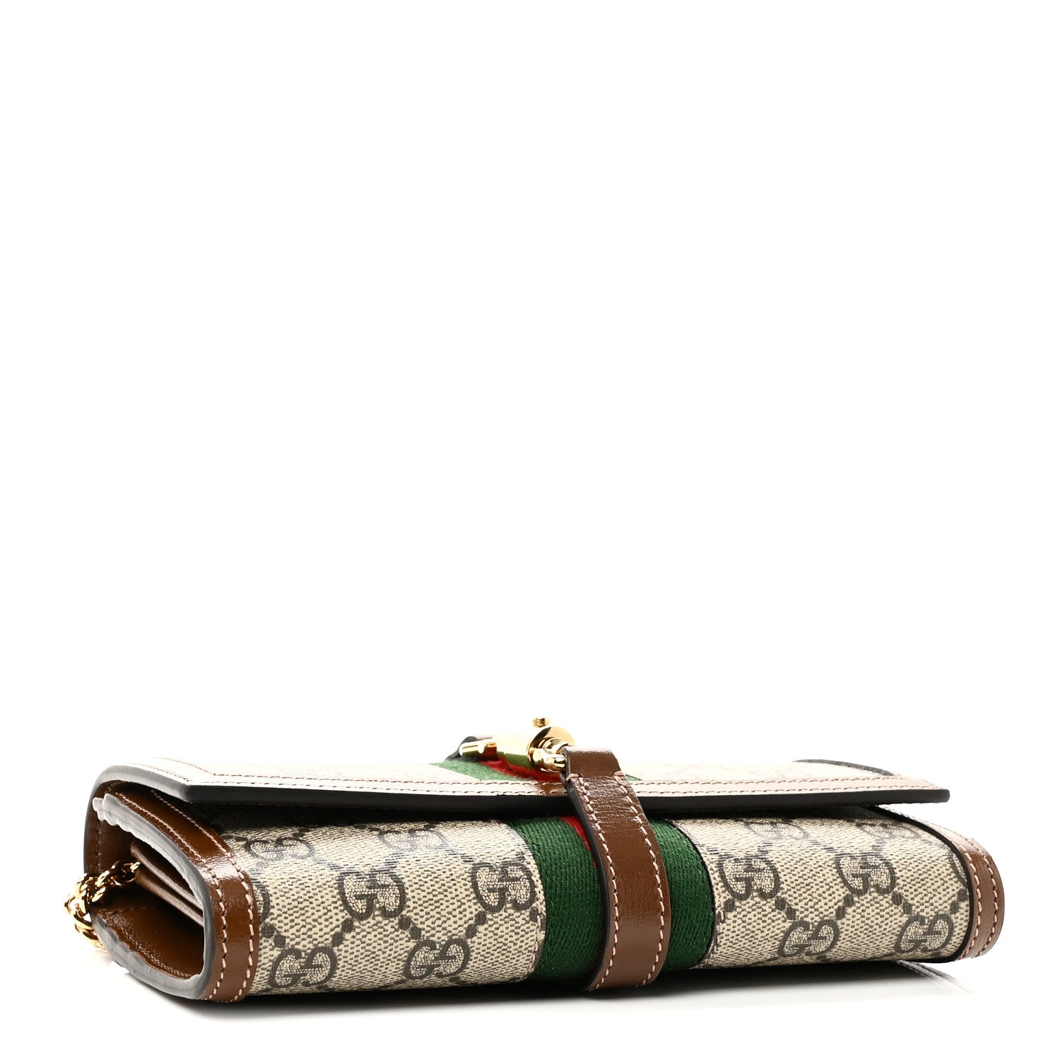 GG Supreme Monogram Azalea Calfskin Web Jackie 1961 Chain Wallet Beige Ebony Brown Sugar