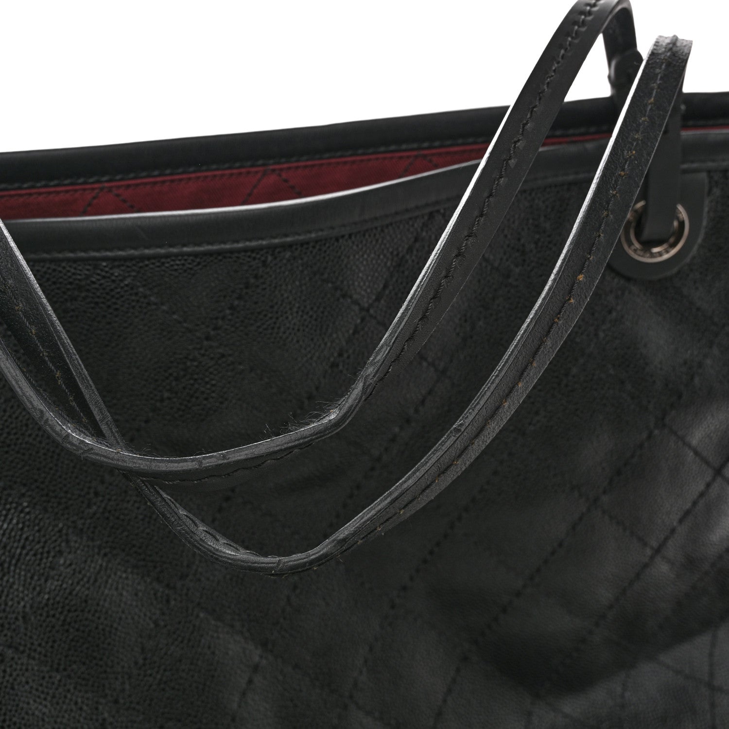 Grained Calfskin Large Shopping Fever Tote Black