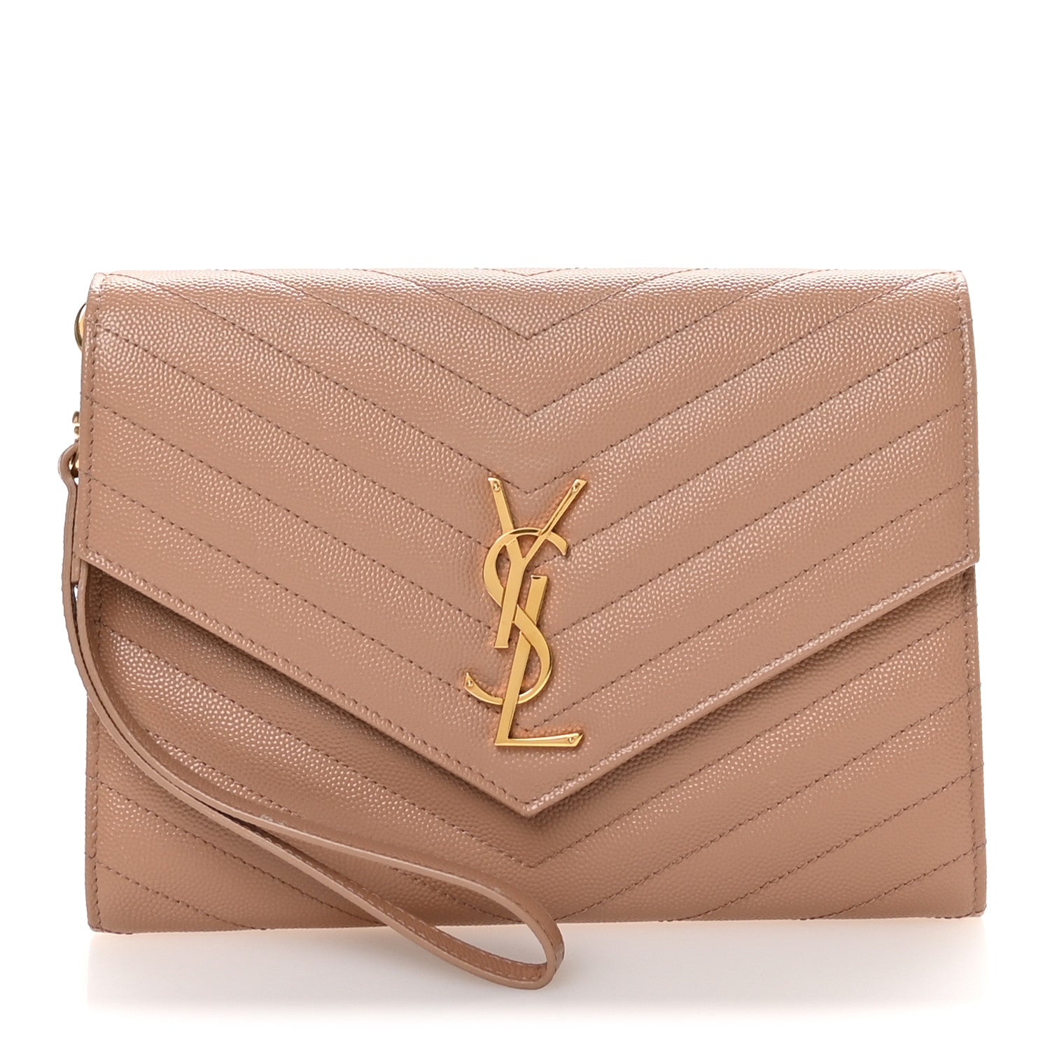 Grain De Poudre Matelasse Chevron Monogram Envelope Clutch Vintage Peach