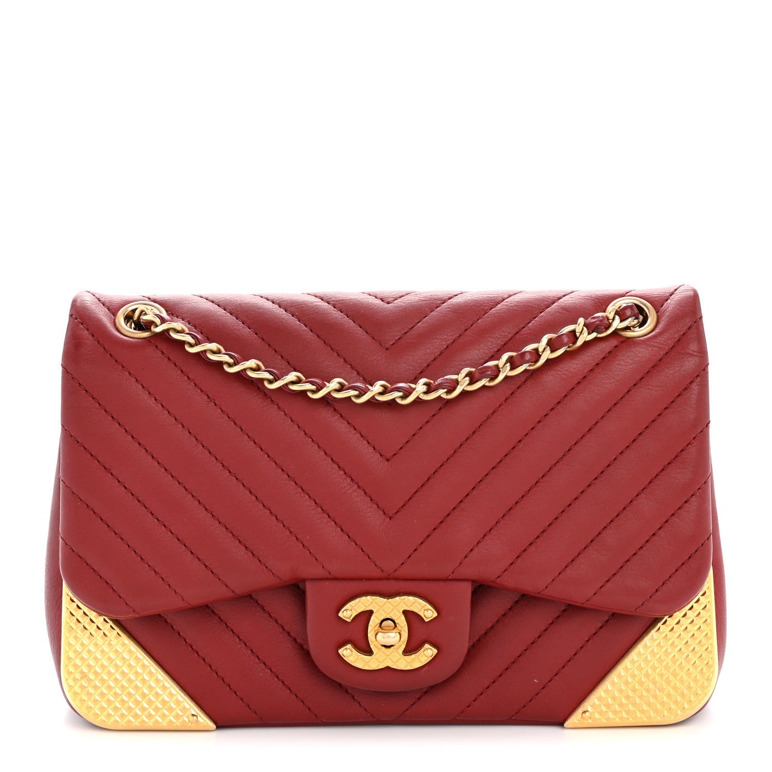 Calfskin Chevron Quilted Mini Rock The Corner Flap Red