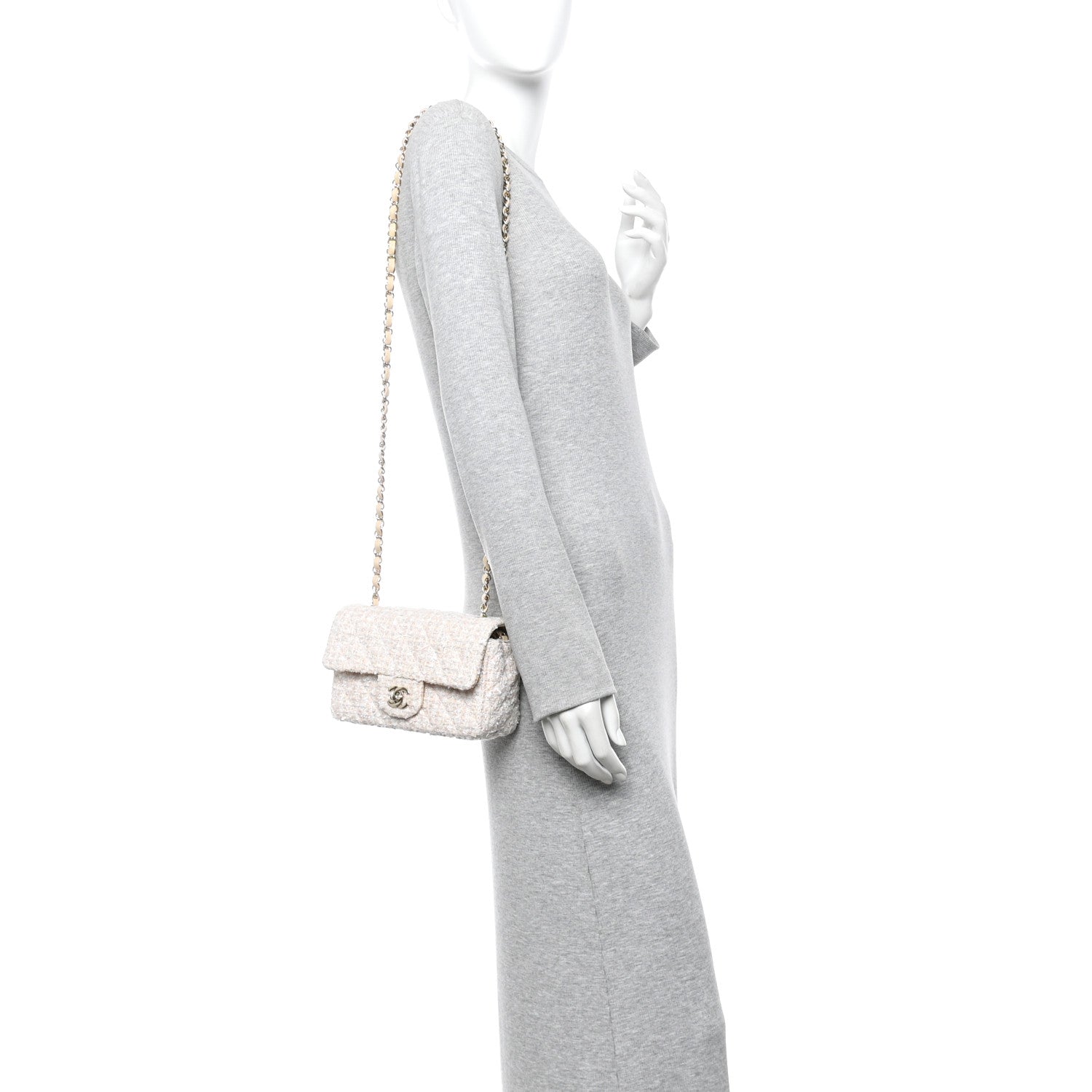 Tweed Quilted Mini Rectangular Flap Off White