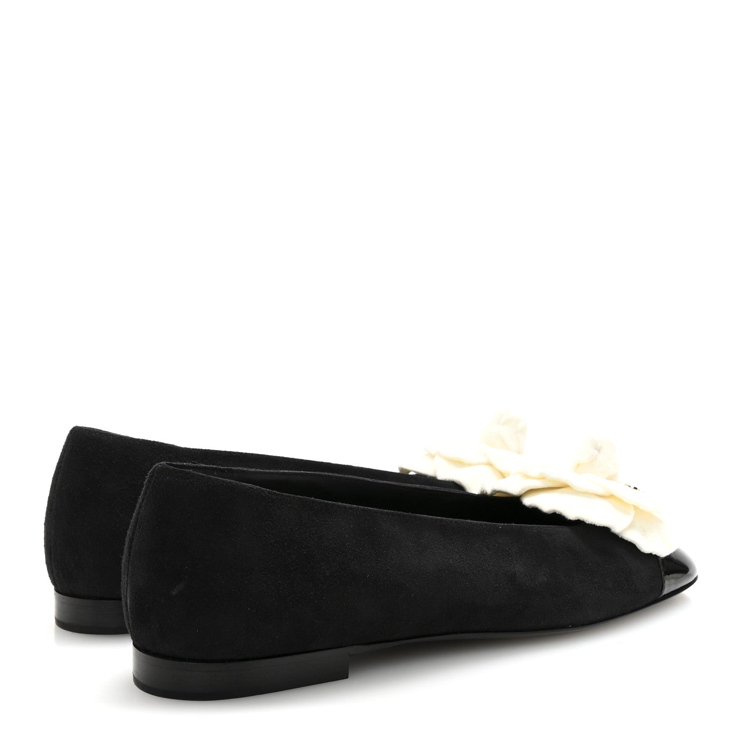 Suede Patent Cap Toe Camellia Ballerina Flats 39.5 Black White