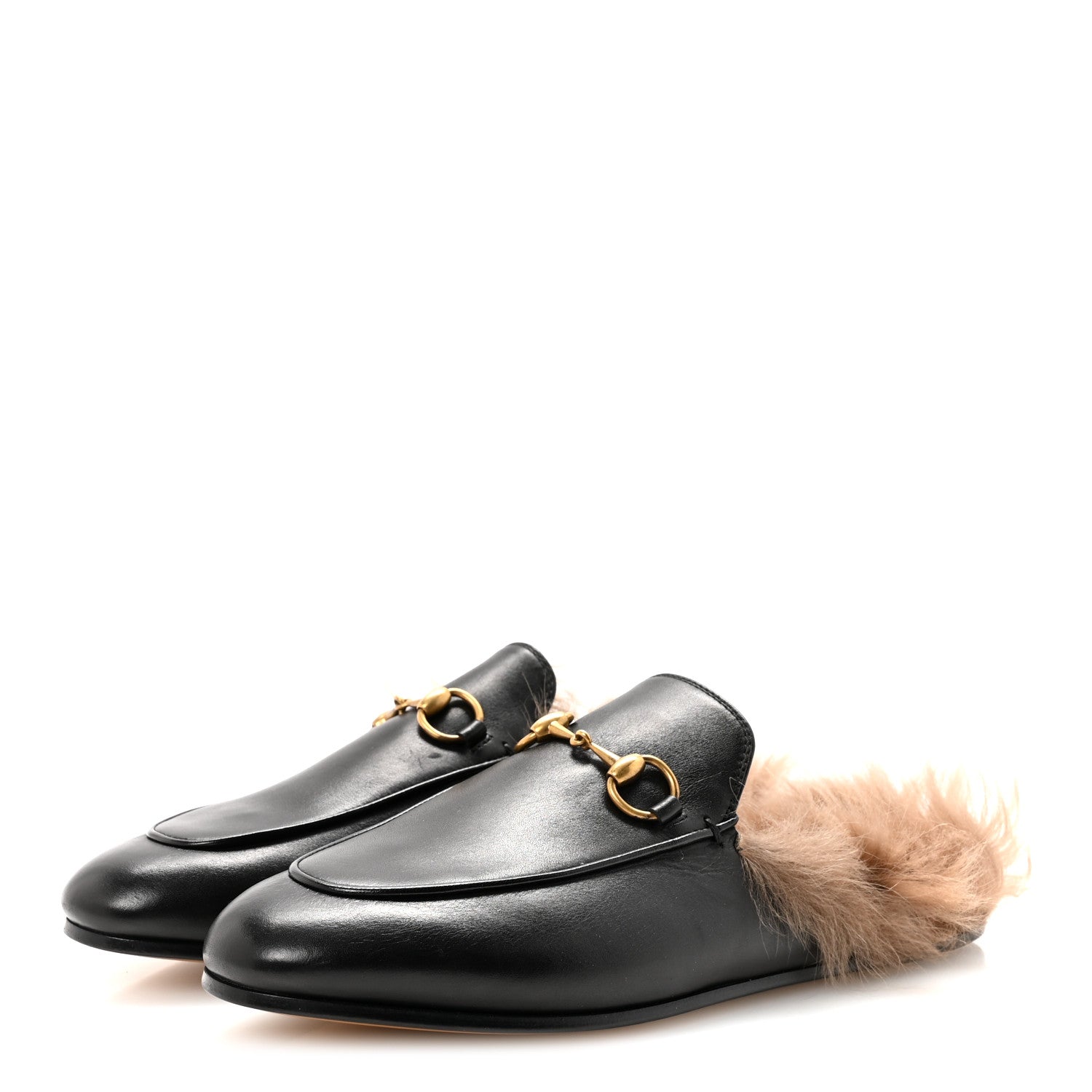 Calfskin Fur Womens Princetown Slippers 36 Black