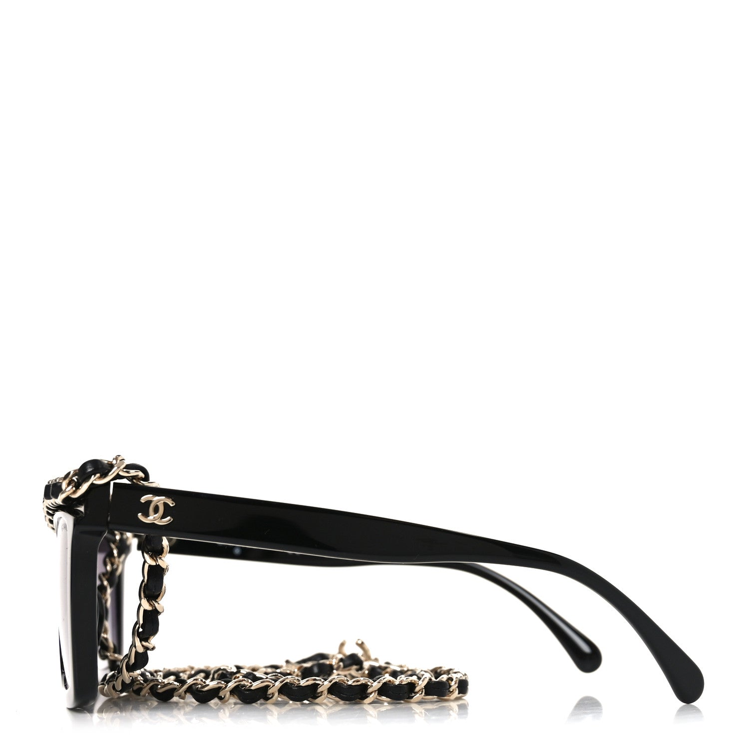 Acetate Metal Calfskin Chain Rectangle Sunglasses 71627 Black