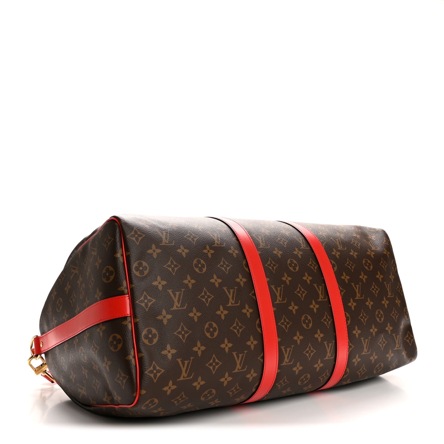 Calfskin Monogram Keepall Bandouliere 50 Coquelicot