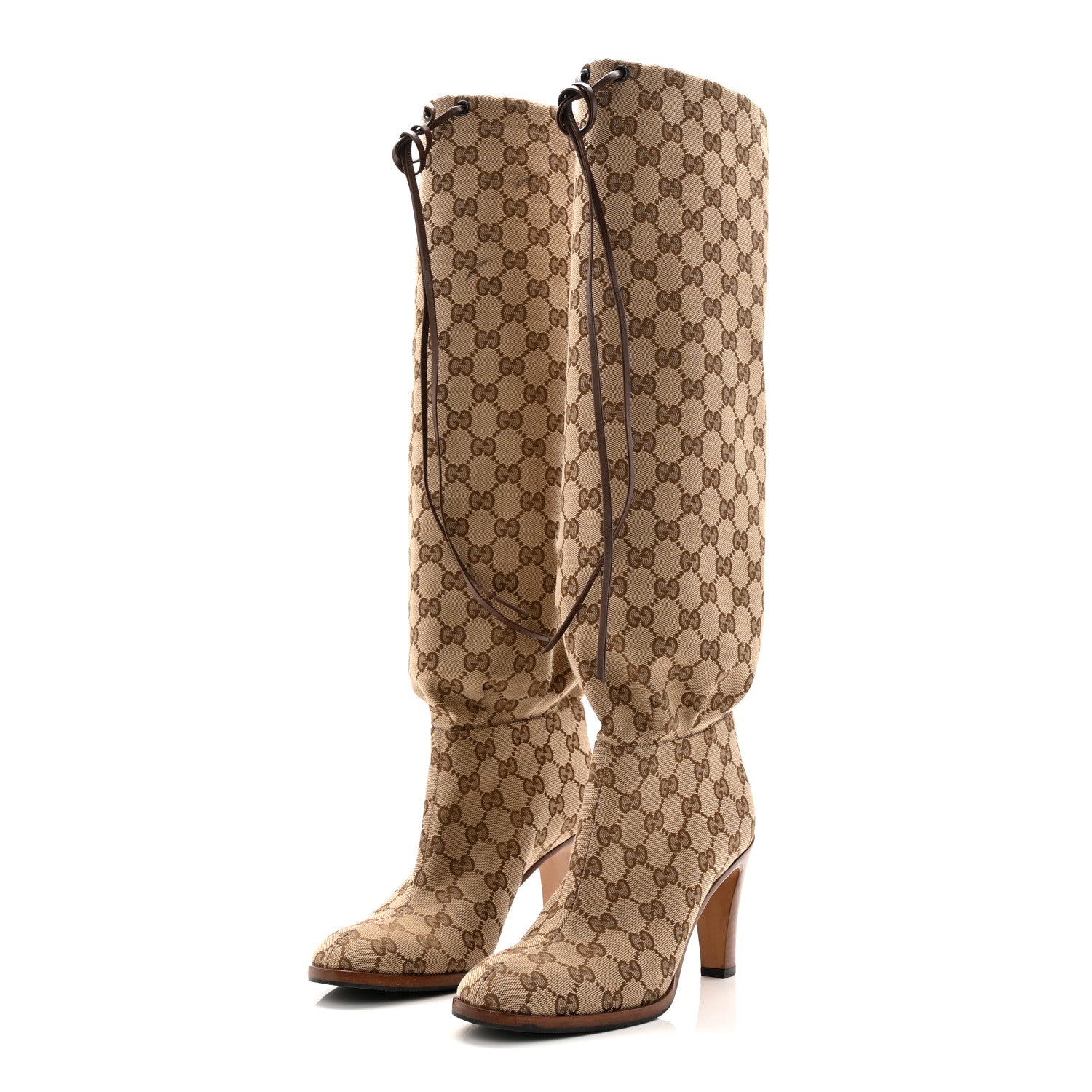 Monogram Malaga Kid Lisa Mid Heel Boots 37.5 Beige Ebony