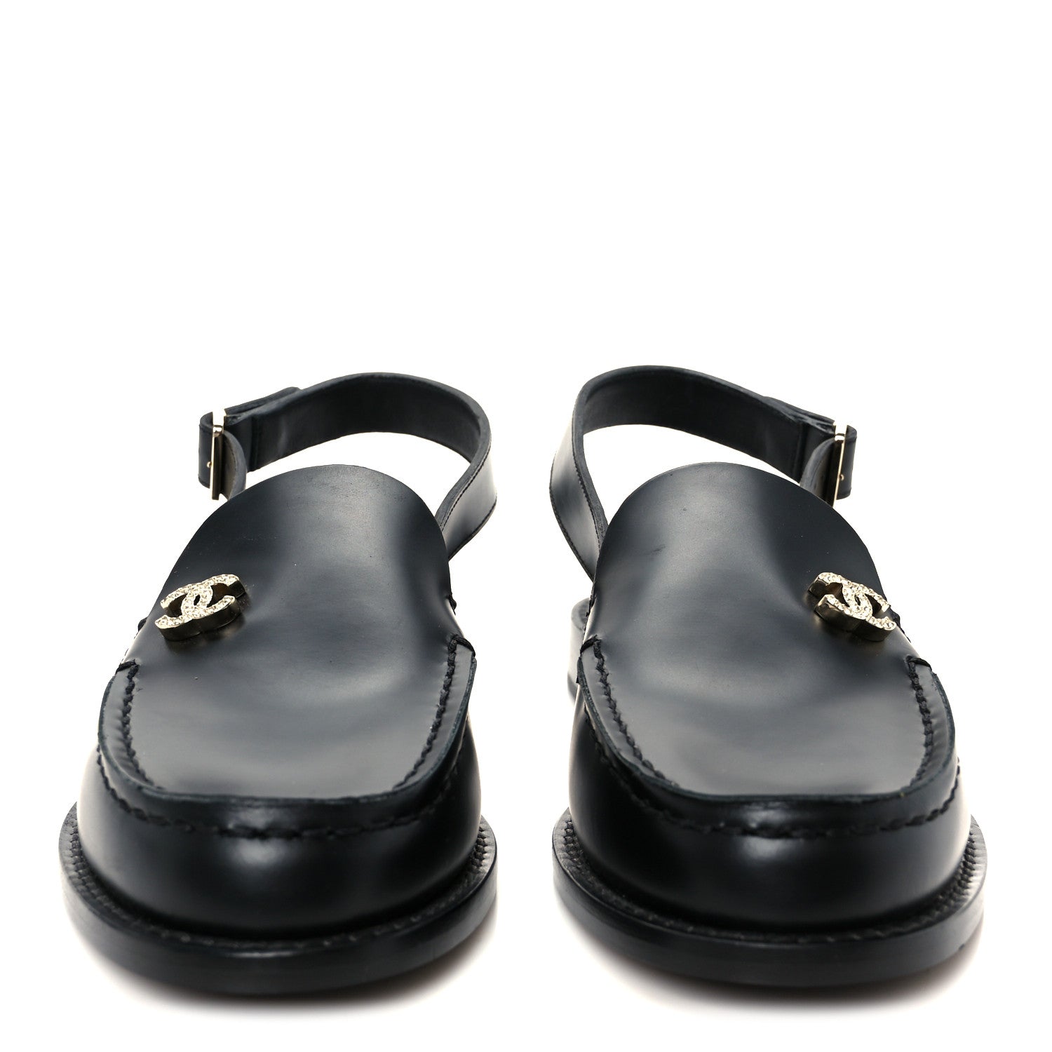 Calfskin Crystal Slingback Loafers 36 Black