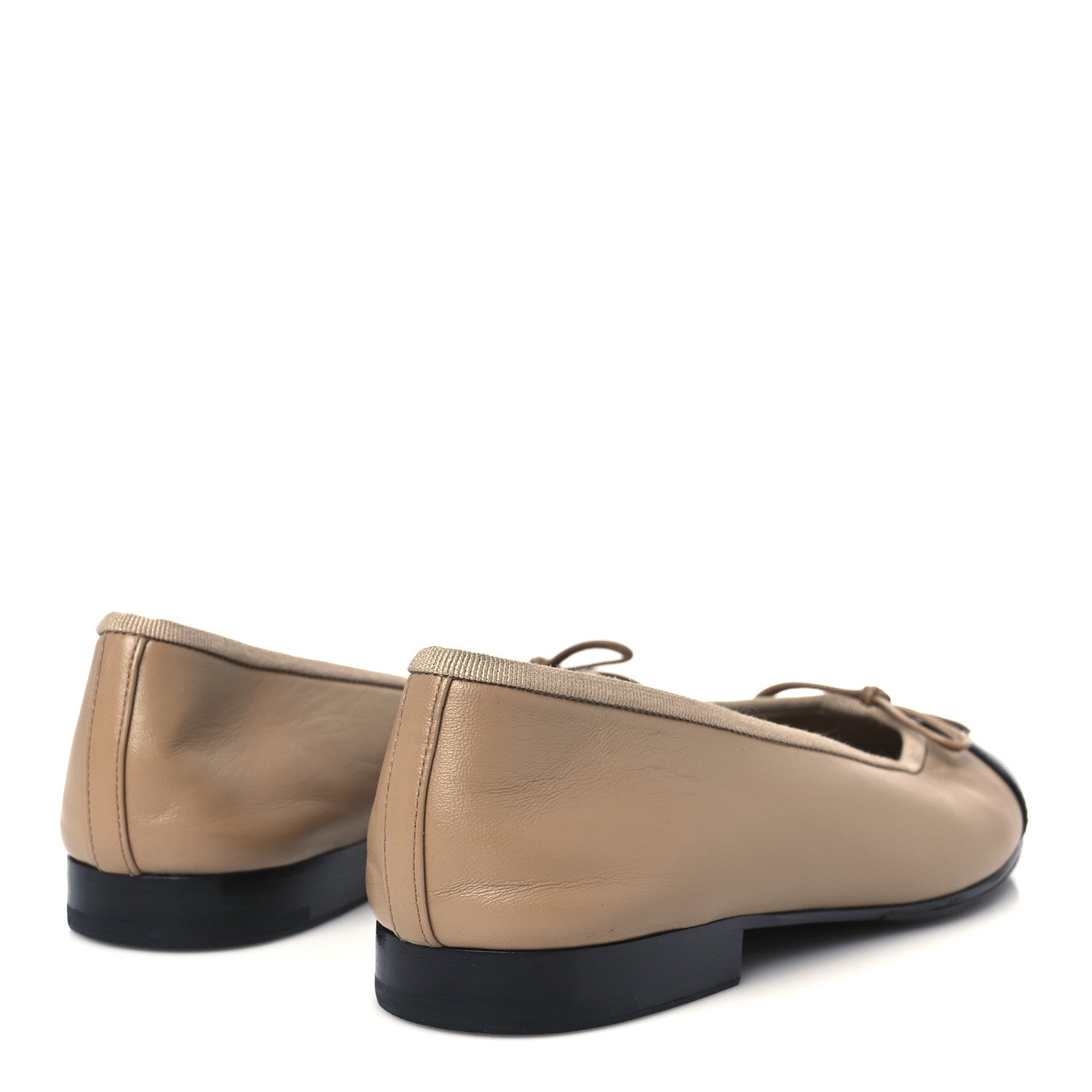 Lambskin Cap Toe CC Ballerina Flats 36 Beige Black
