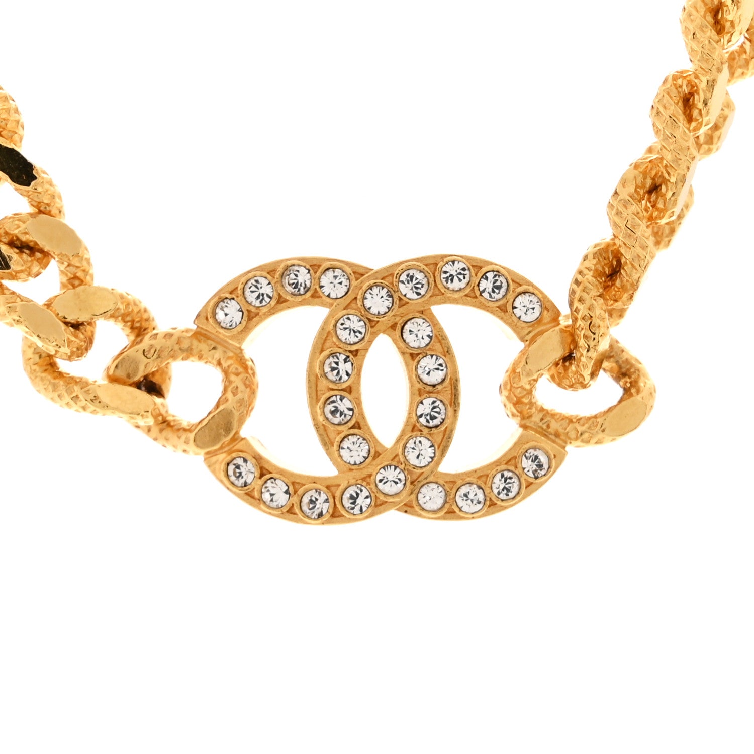 Crystal Chain Link CC Choker Necklace Gold