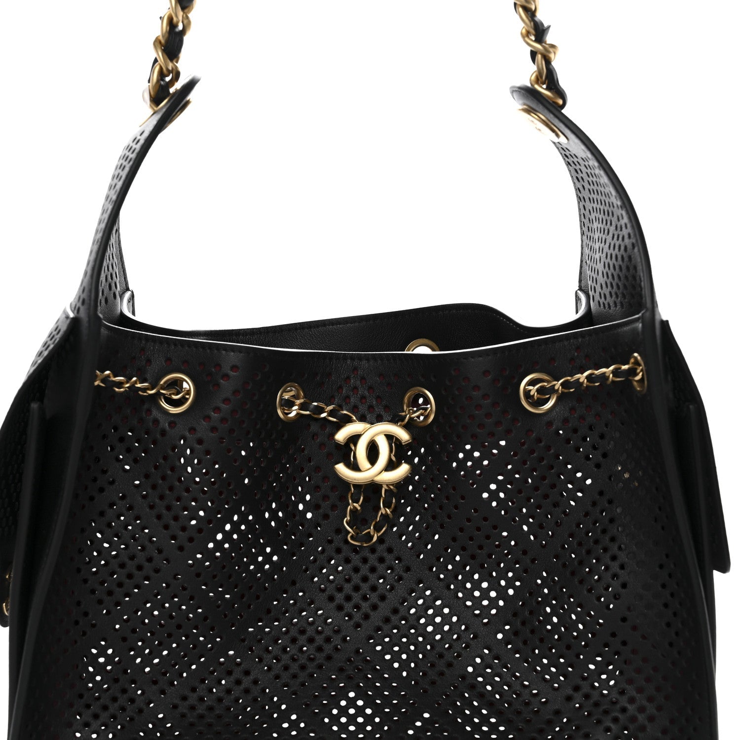 Perforated Calfskin Quilted Small Chanel 25 Handbag Black