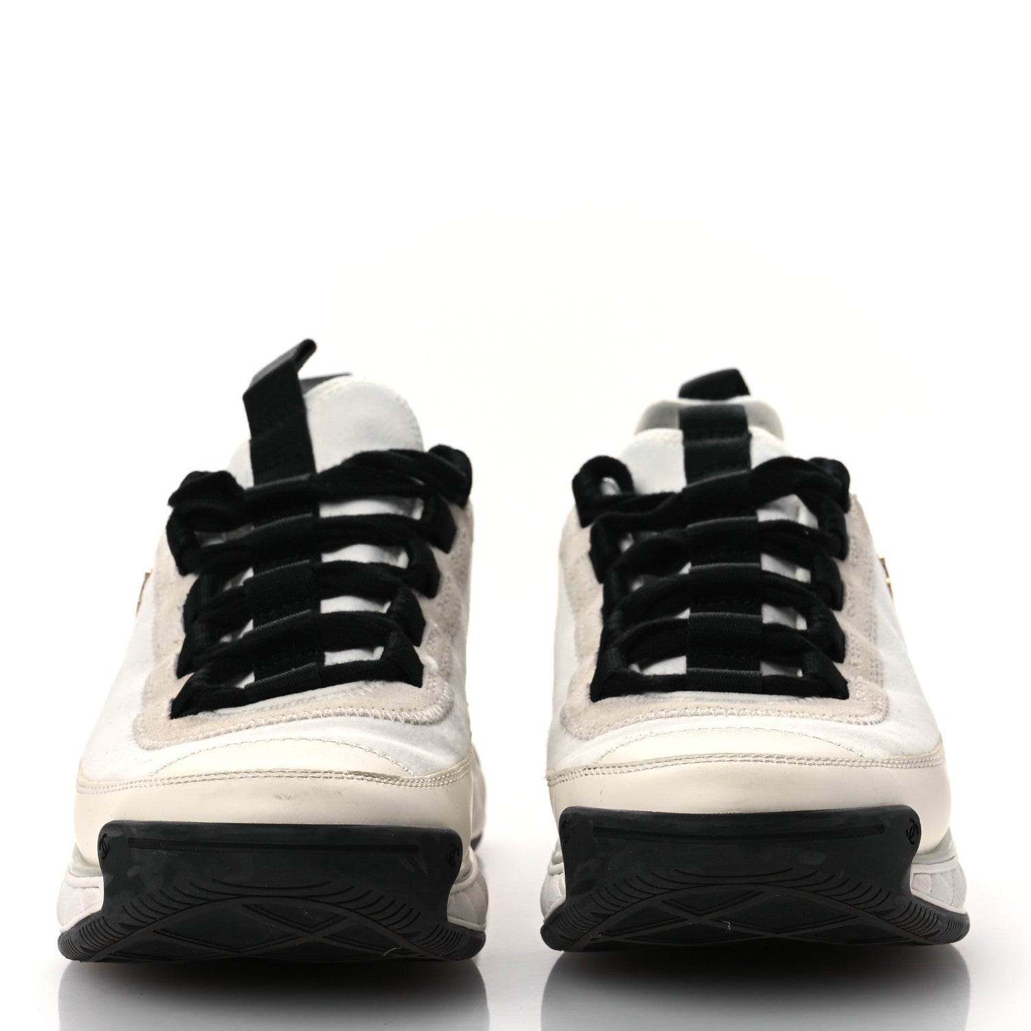 Velvet Calfskin Mixed Fibers CC Sneakers 36 Ivory Black