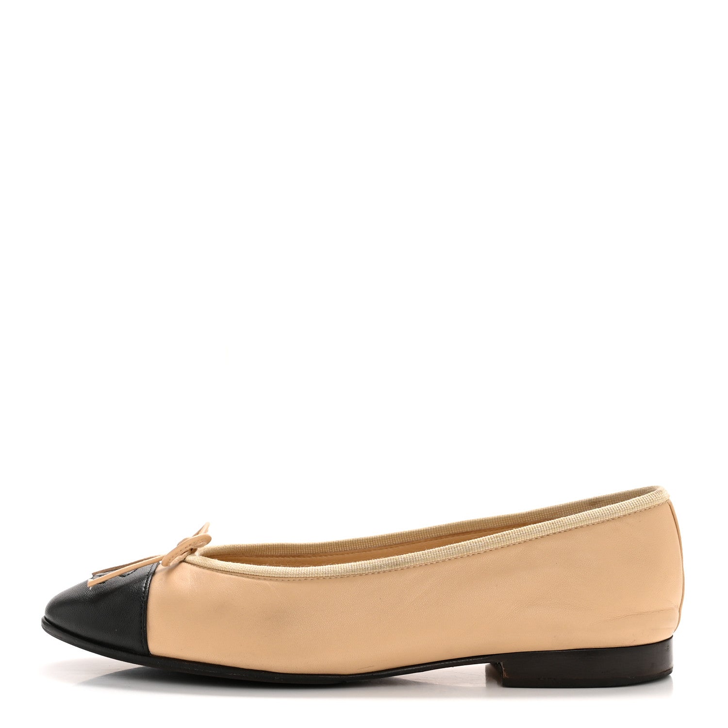 Lambskin Cap Toe CC Ballerina Flats 37 Beige Black