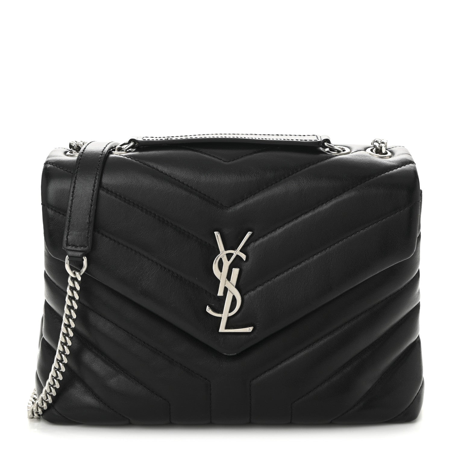 Calfskin Y Quilted Monogram Small Loulou Chain Satchel Black