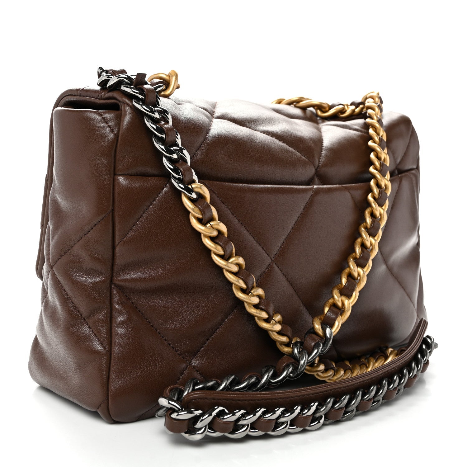 Lambskin Quilted Large Chanel 19 Flap Dark Brown