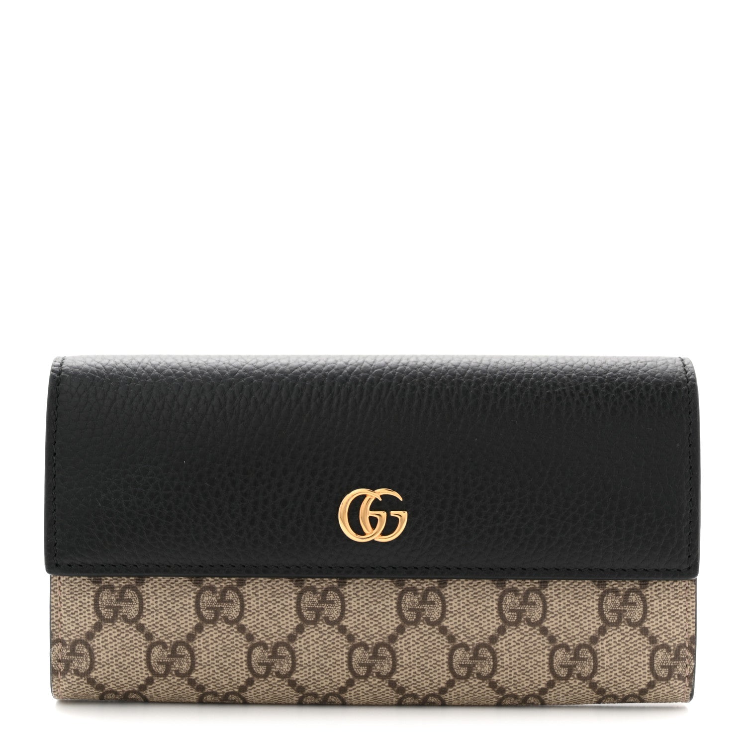 Dollar Calfskin GG Supreme Monogram GG Marmont Continental Wallet Black Beige Ebony