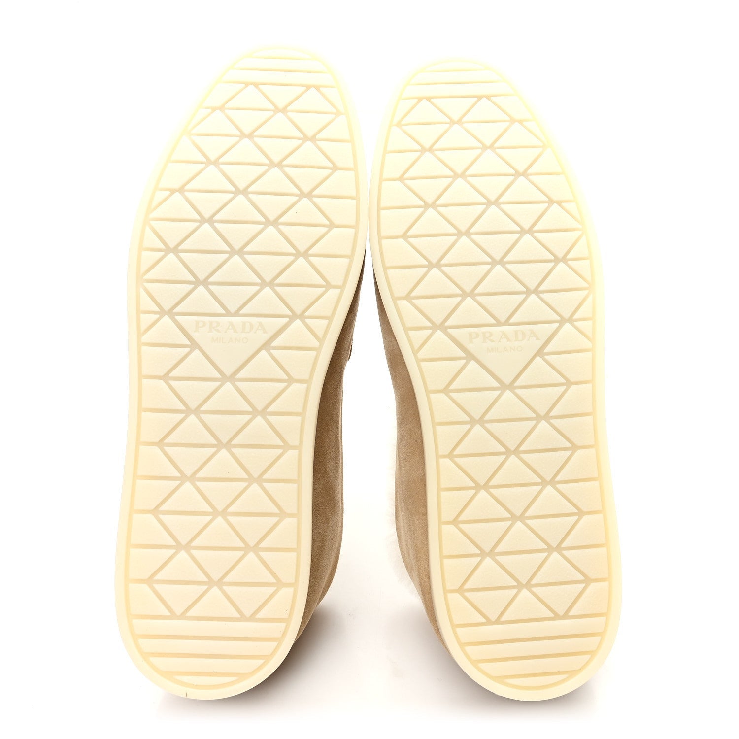 Suede Shearling Triangle Logo Loafer 39 Ecru