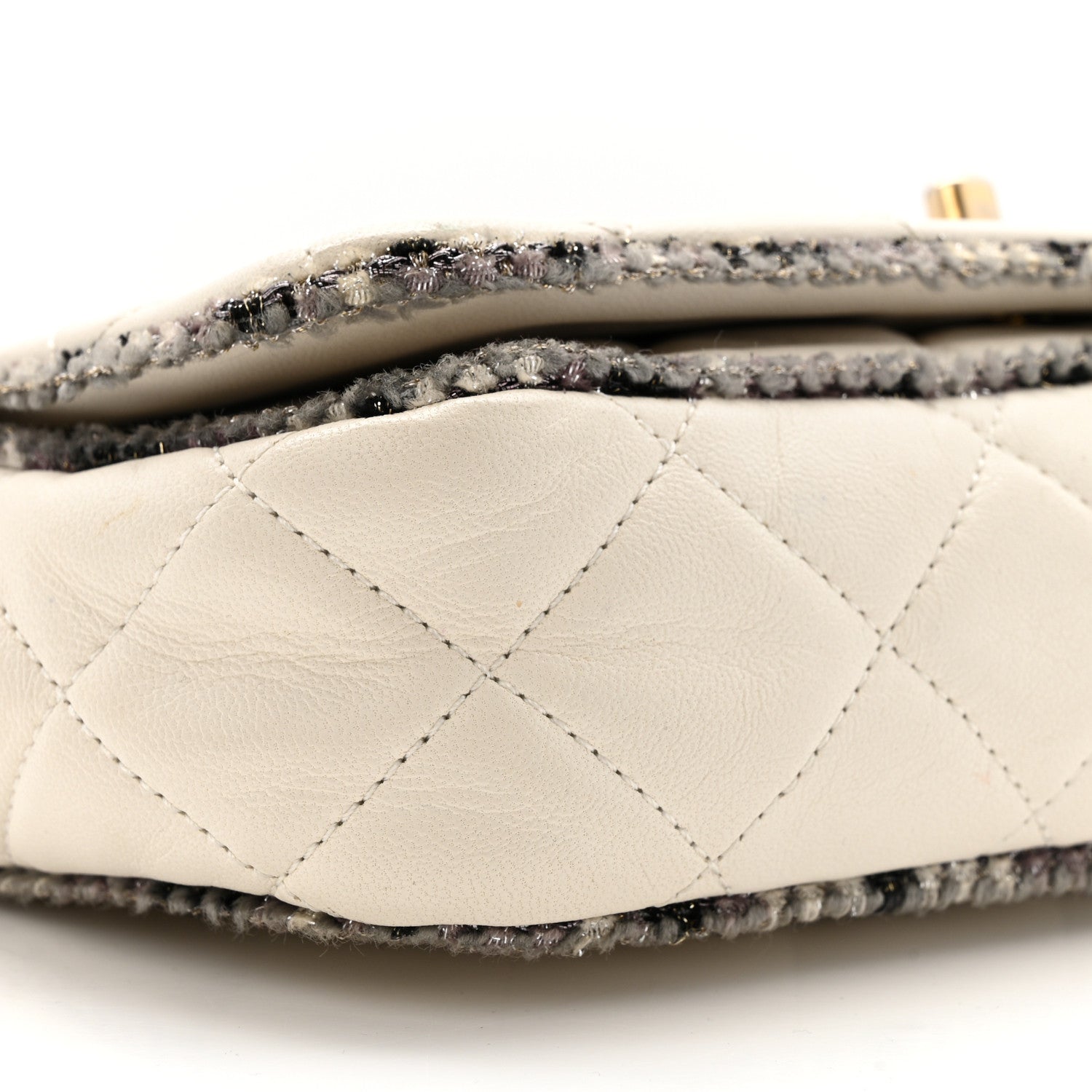 Lambskin Tweed Quilted Flap White