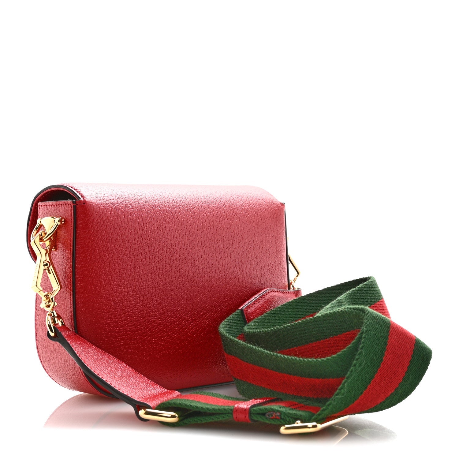 X ADIDAS Textured Dollar Calfskin Web Trefoil Mini Horsebit 1955 Shoulder Bag Hibiscus Red Off White